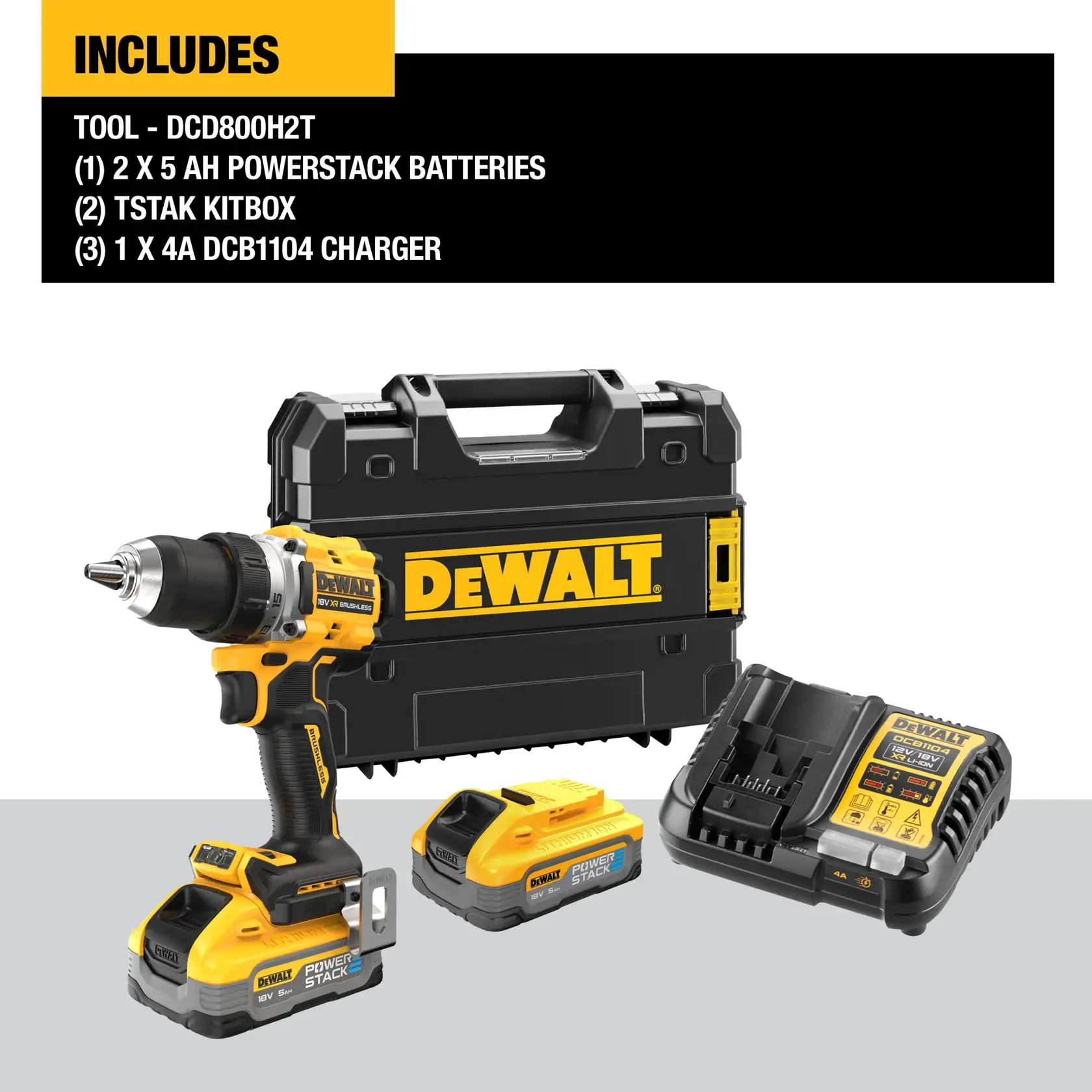 Persona perfora viga de madera con taladro DEWALT, usando guantes y gafas de seguridad.