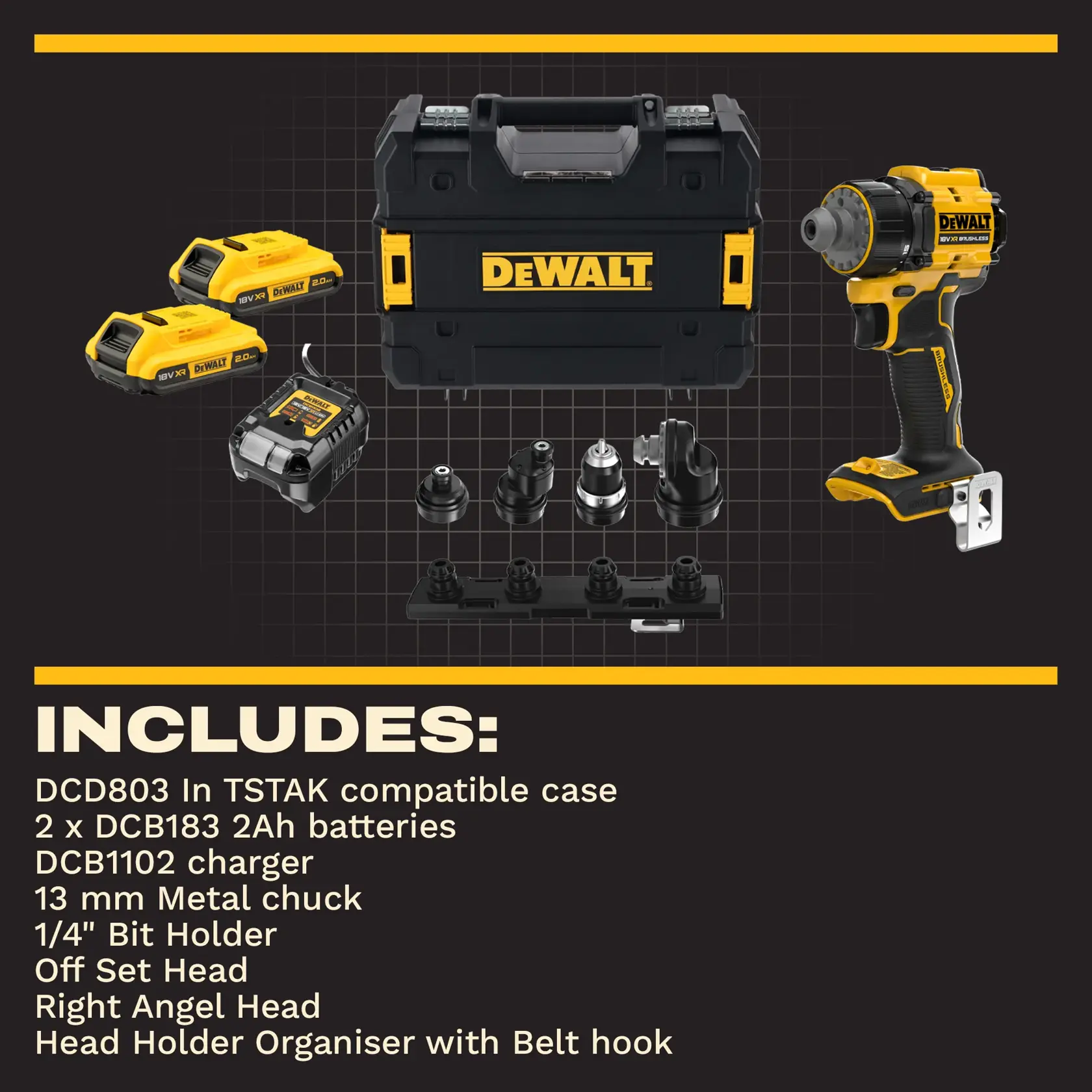 DEWALT DCD803D2T-QW, DCD803D2T usado en pieza de auto. Categoría fotografía. Vista de cerca.