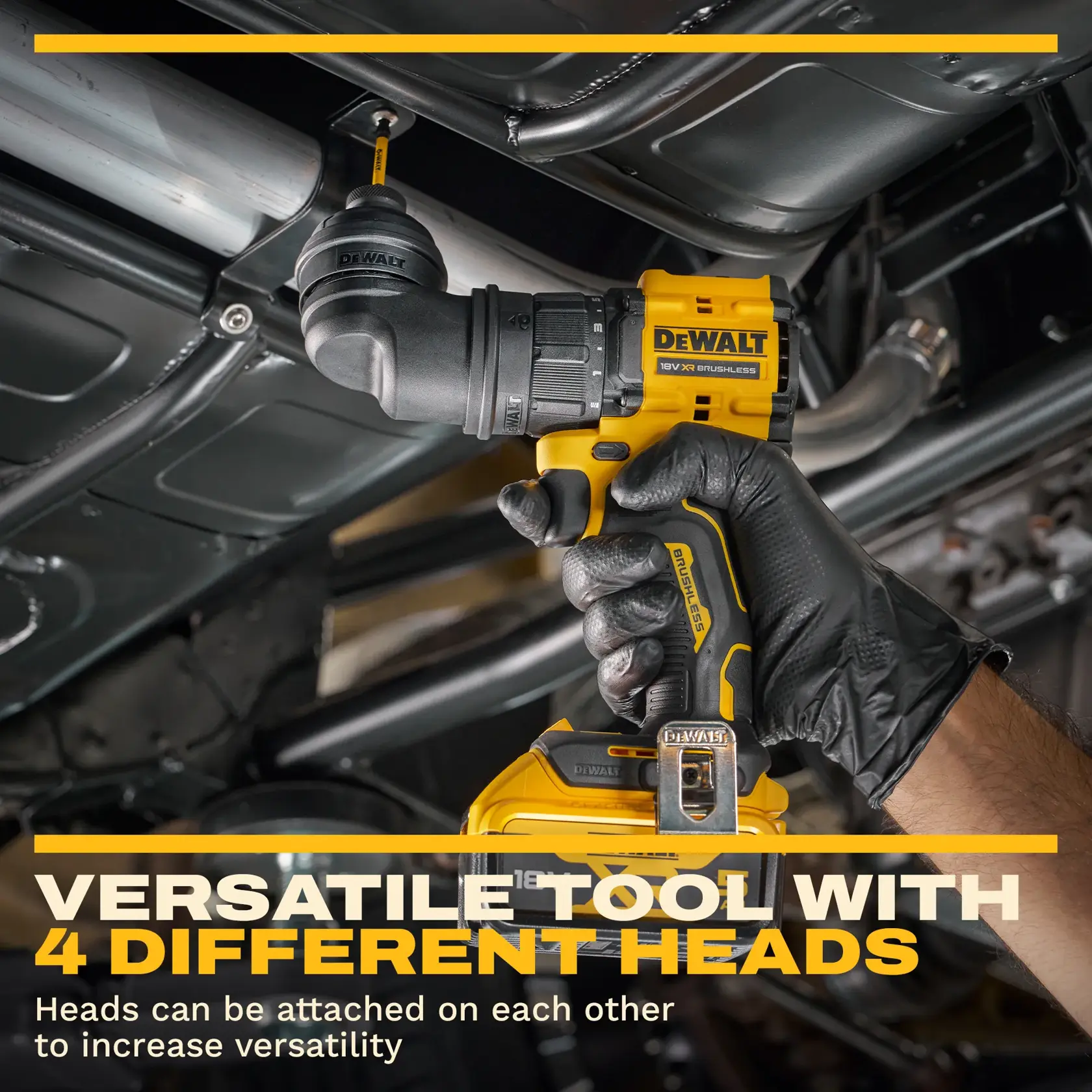 DEWALT DCD803D2T-QW, DCD803D2T taladro usado en parte de auto. Producto de fotografía en acción.