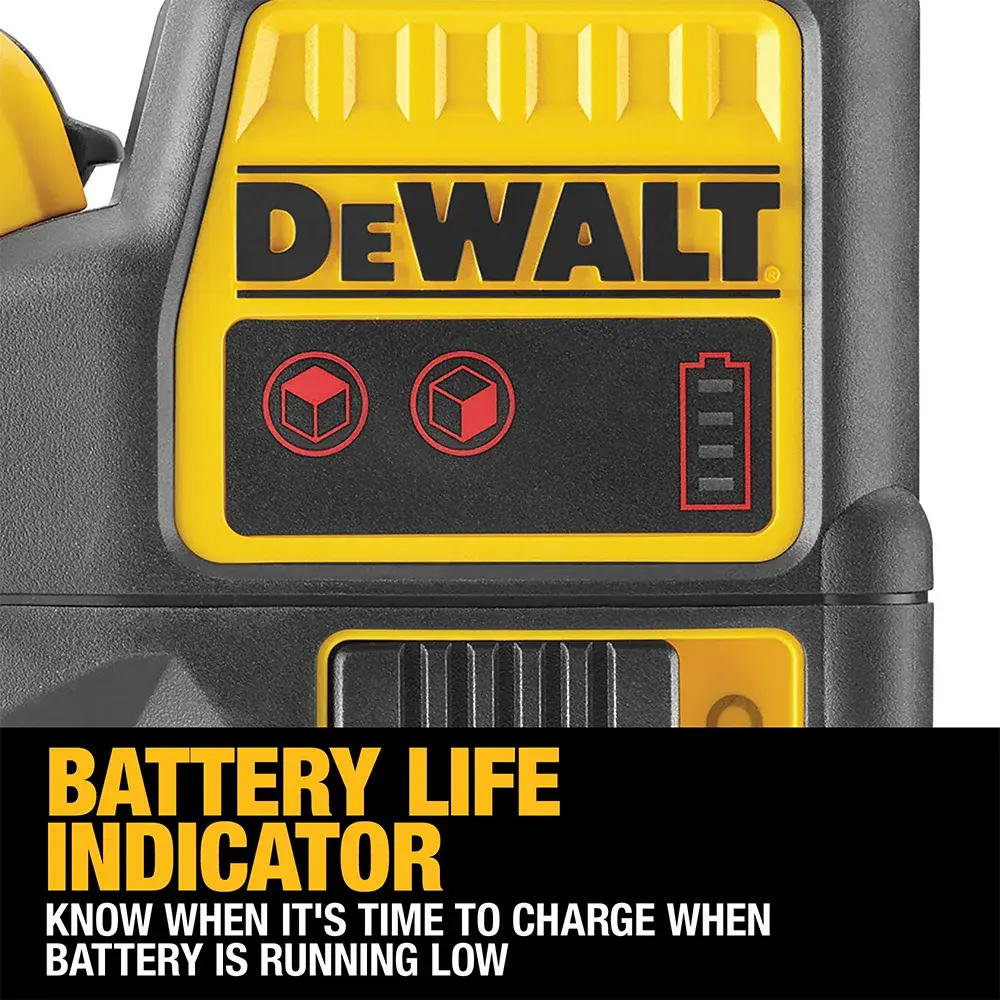 DEWALT 12V laser level tool for precise alignment, shown in yellow and black with rechargeable battery.