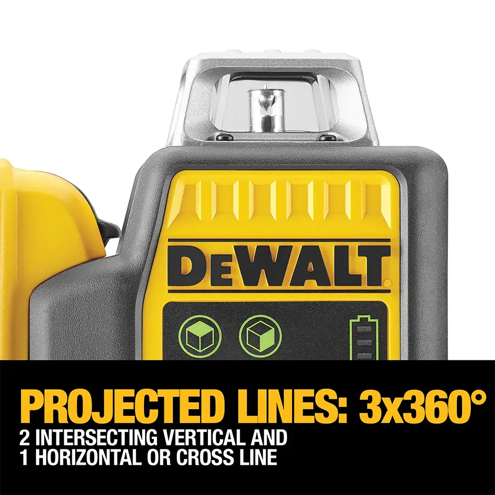 DEWALT DCE089D1G 12V grüner Linienlaser mit Akku, geeignet für präzises Ausrichten und Messen.
