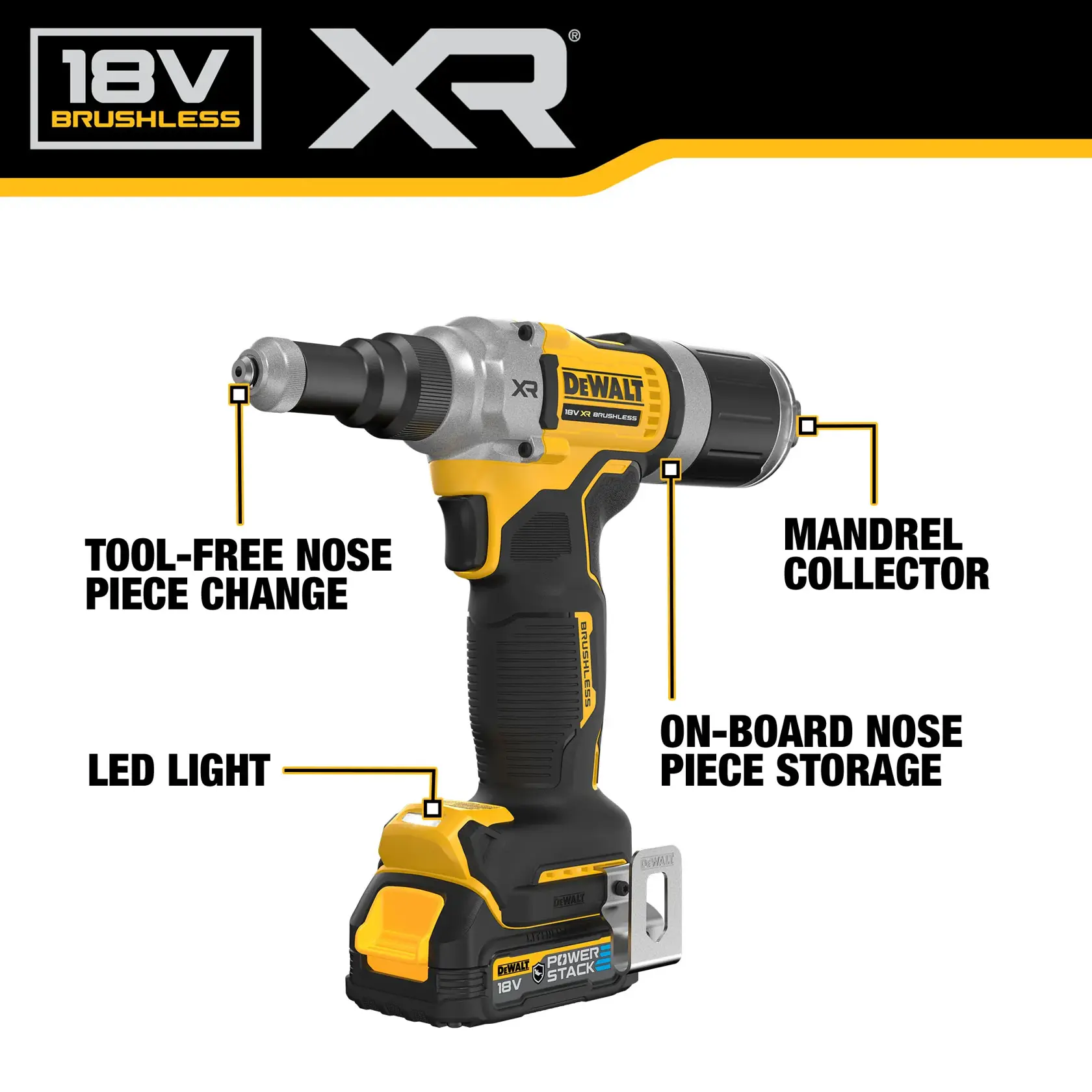 Una persona con protección auditiva y guantes usa una herramienta inalámbrica DEWALT DCF414 para fijar o taladrar un marco de metal, con un taller visible al fondo.