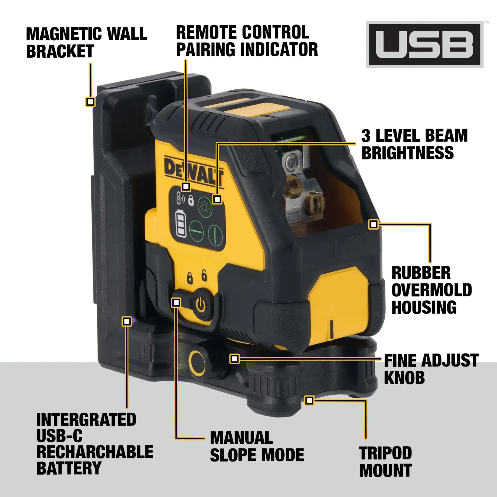 DEWALT® USB Cross Line Green Beam Laser