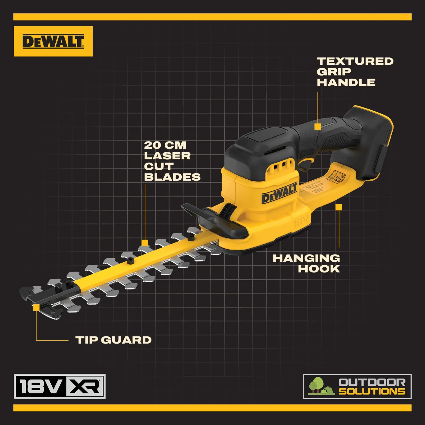 Persona usa herramienta DEWALT en jardín. SKUs: DCMHT520N-XJ, DCMHT520D1-QW, DCMHT520D1, DCMHT520N.