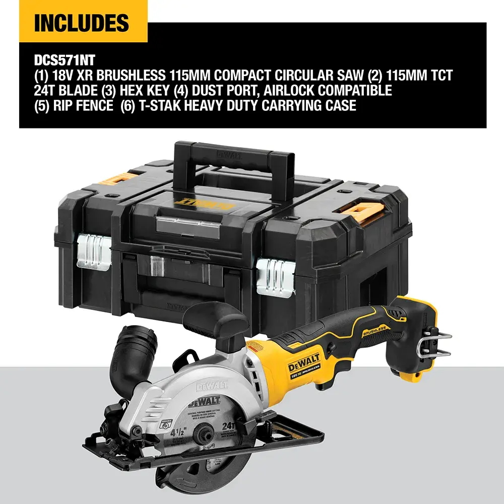 DEWALT DCS571NT-XJ y DCS571NT usados por trabajador cortando madera en obra. Categoría fotografía.