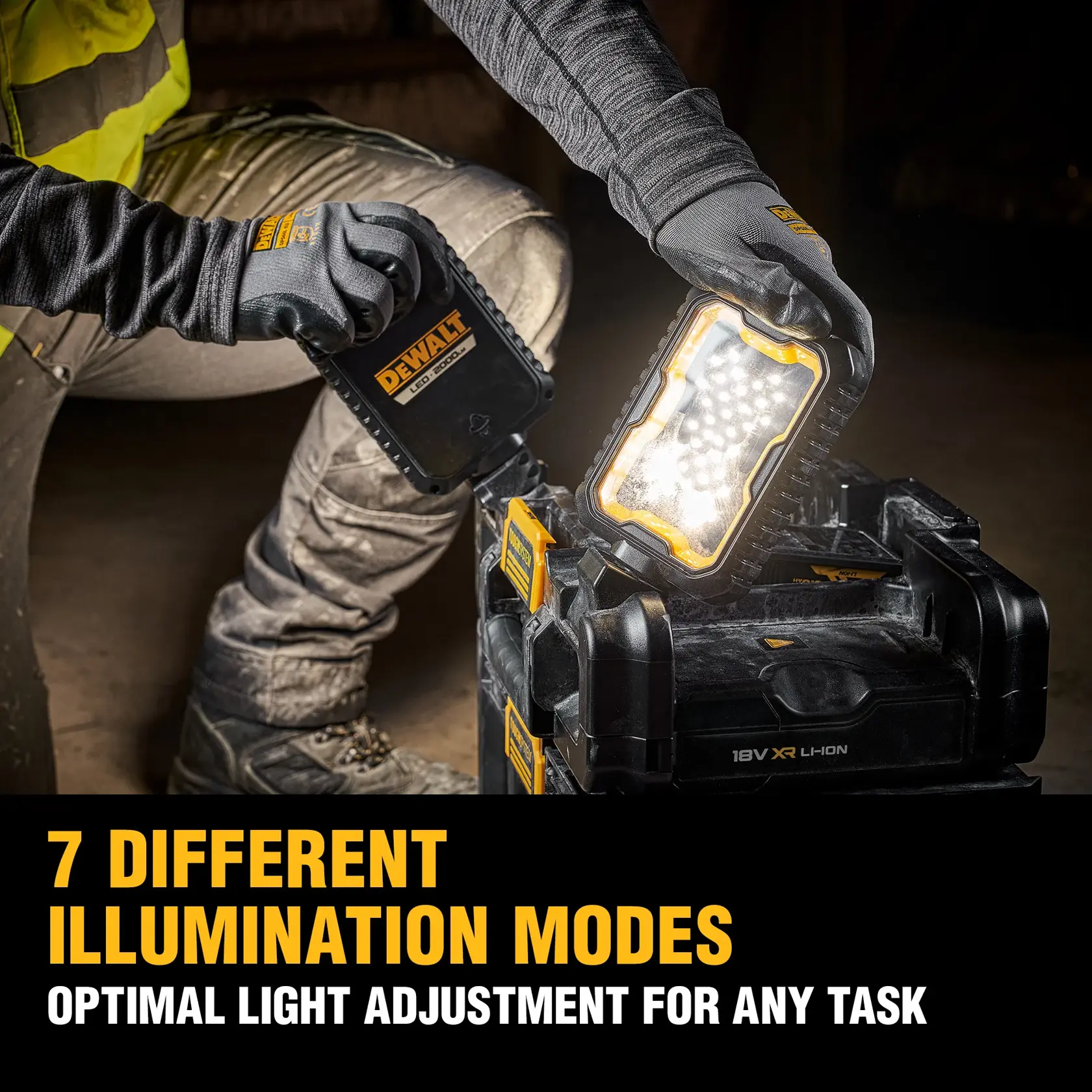 DEWALT ToughSystem 2.0 promotional graphic with the slogan 'Storage Built to Handle It' in large, bold yellow lettering on a dark, textured background.