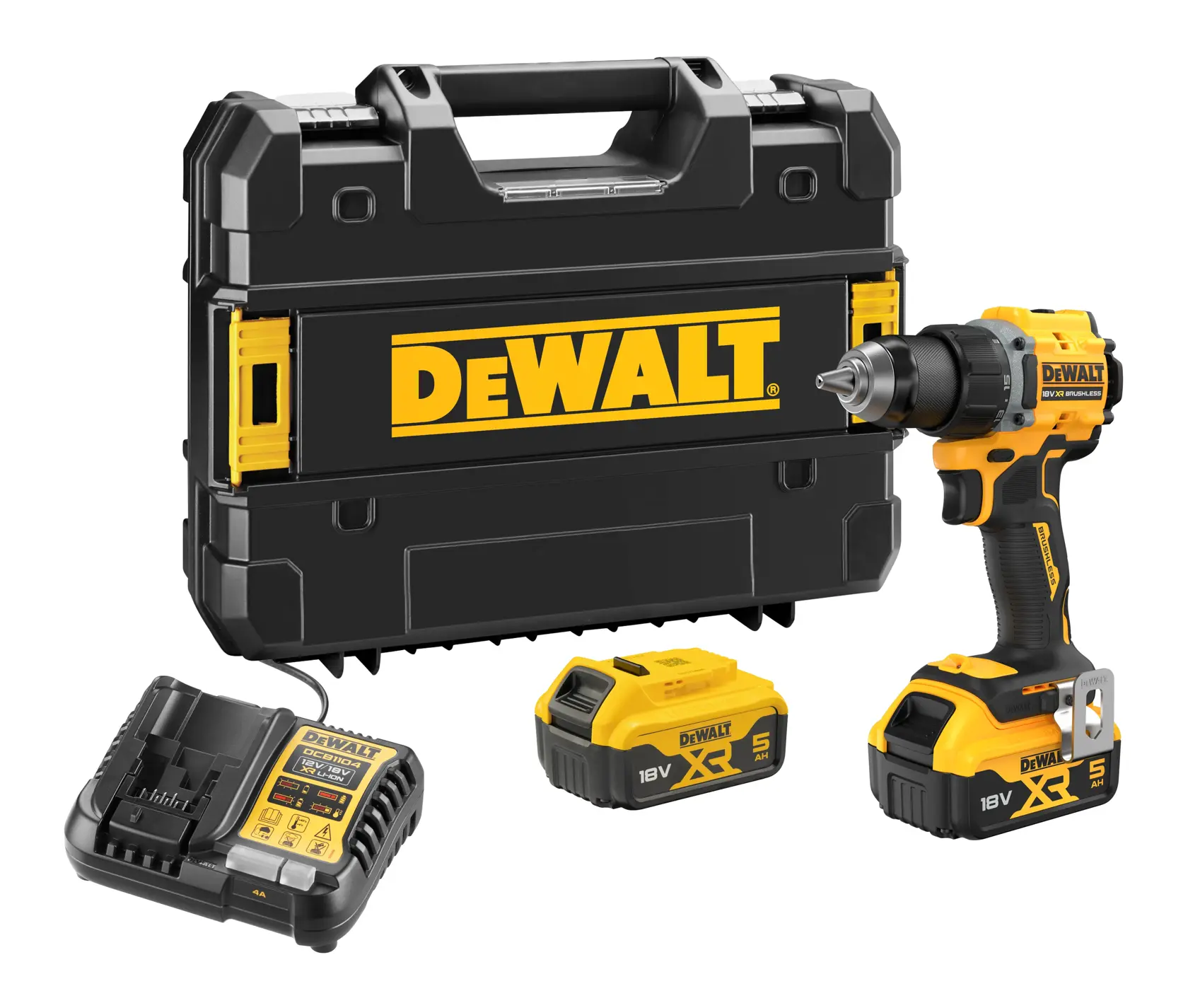 Kit DEWALT DCD794P2T, DCD794P2T-QW con taladro, estuche, cargador y 2 baterías.