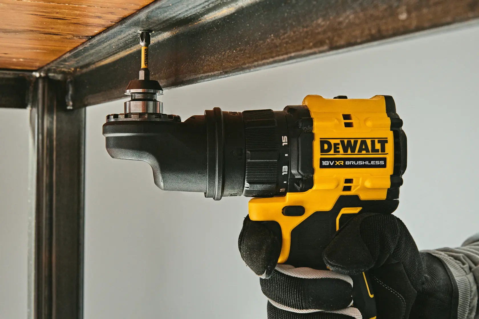 DEWALT drill in use, model DCD803P2T-QW, DCD803P2T. Photography product, EMEAANZ region.