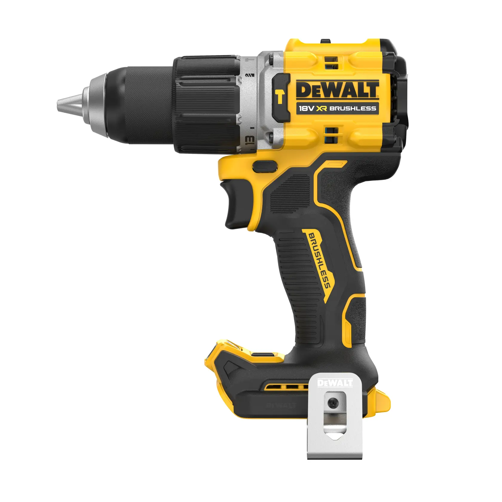 Taladro DEWALT 18V, categoría Fotografía, SKUs DCD805NT-XJ, DCD805NT. Herramienta inalámbrica amarilla y negra.