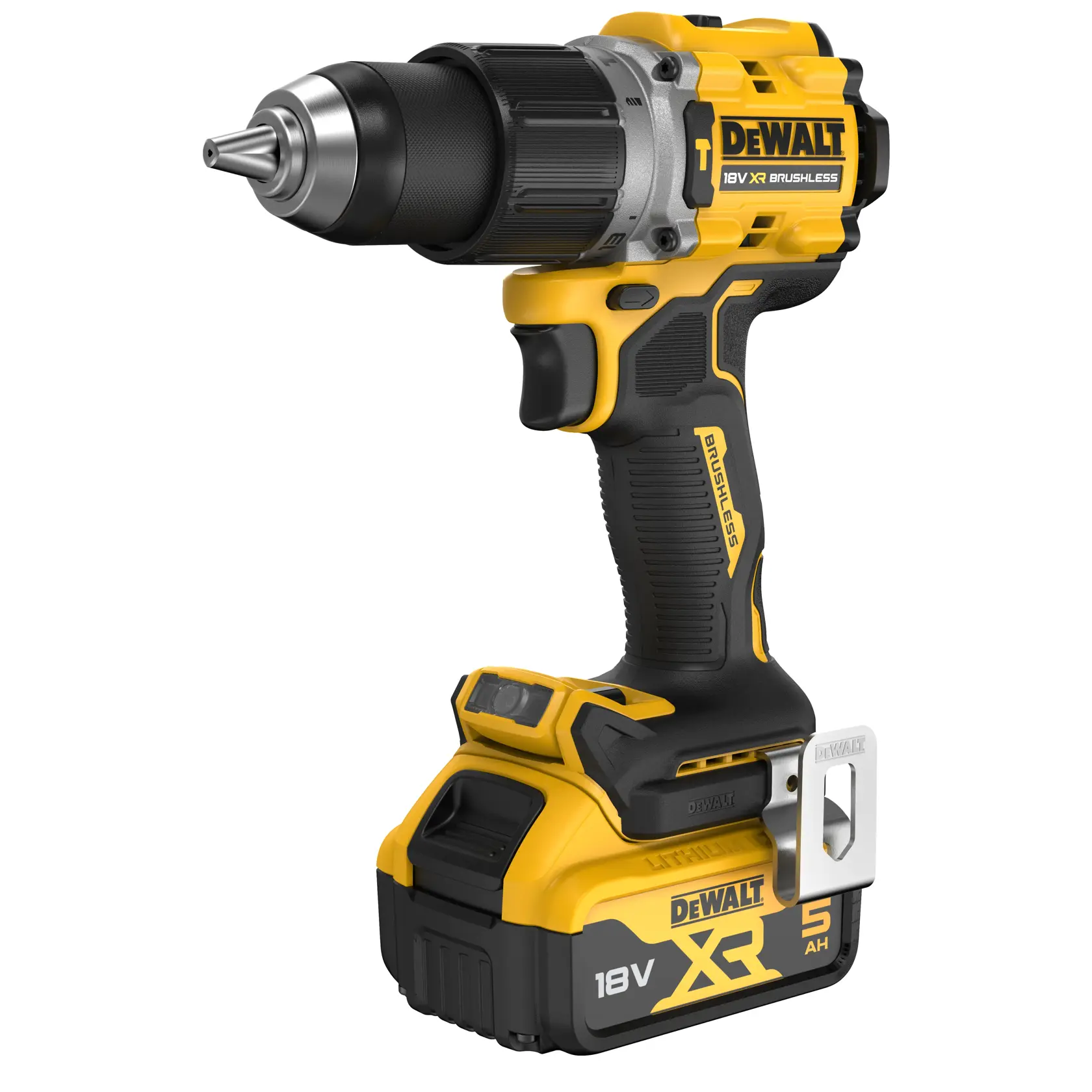 Taladro atornillador DEWALT 18V sin cable amarillo y negro con batería XR.