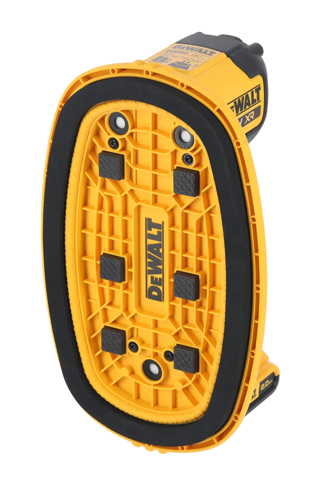 Base de herramienta DEWALT amarillo/negro, SKUs DCE590D1T-QW, DCE590D1T; categoría fotografía.