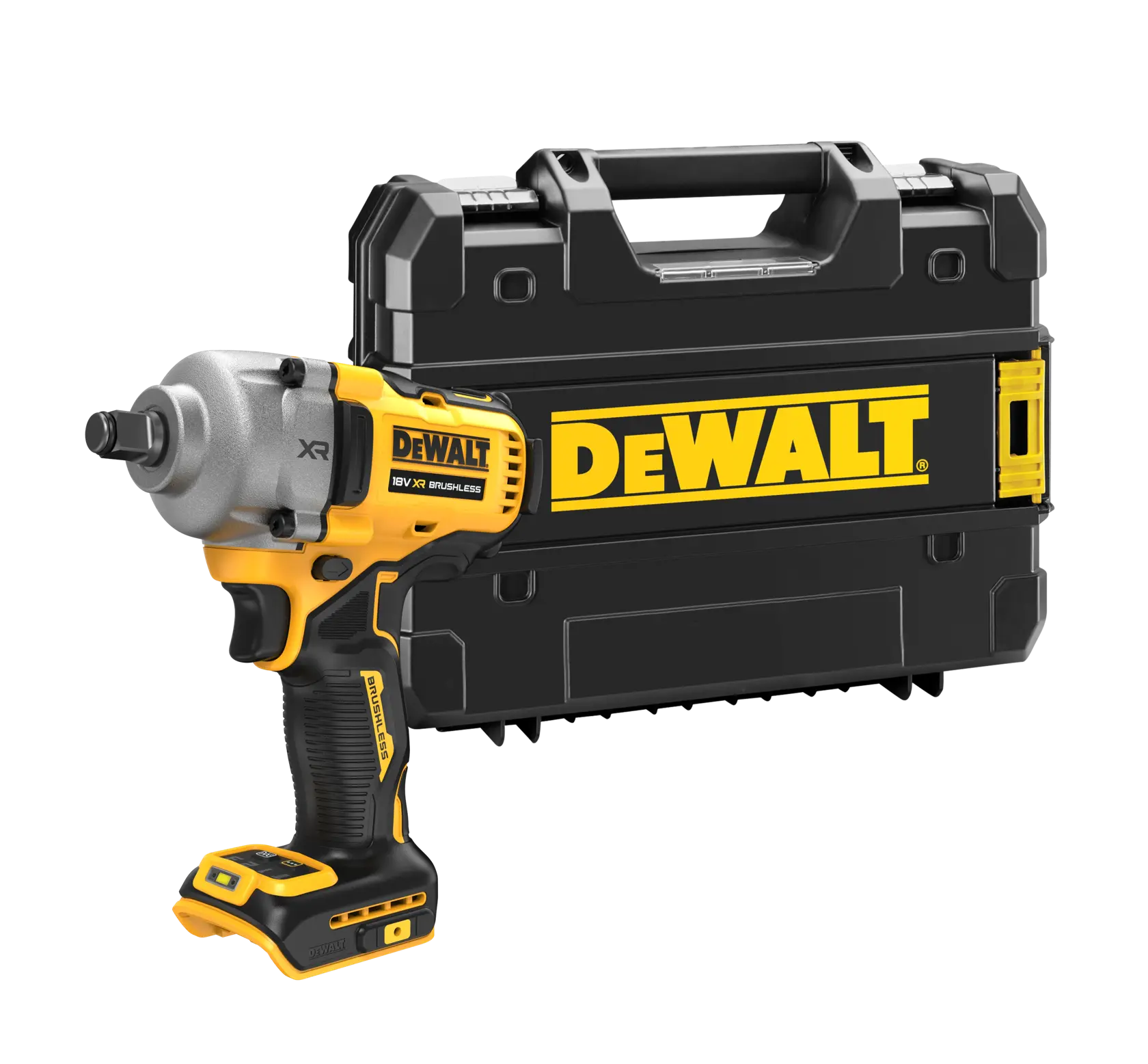 DEWALT Akku-Schlagschrauber mit Transportkoffer, ausgestattet mit 18V XR Brushless Technologie.
