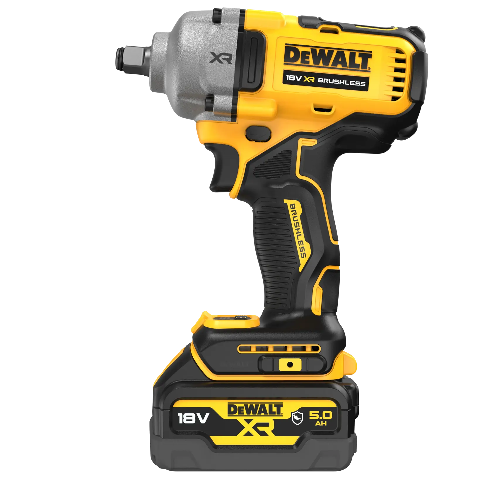 DEWALT 18V XR Brushless Schlagschrauber mit 5,0Ah Akku, gelb und schwarz, kabelloses Elektrowerkzeug.