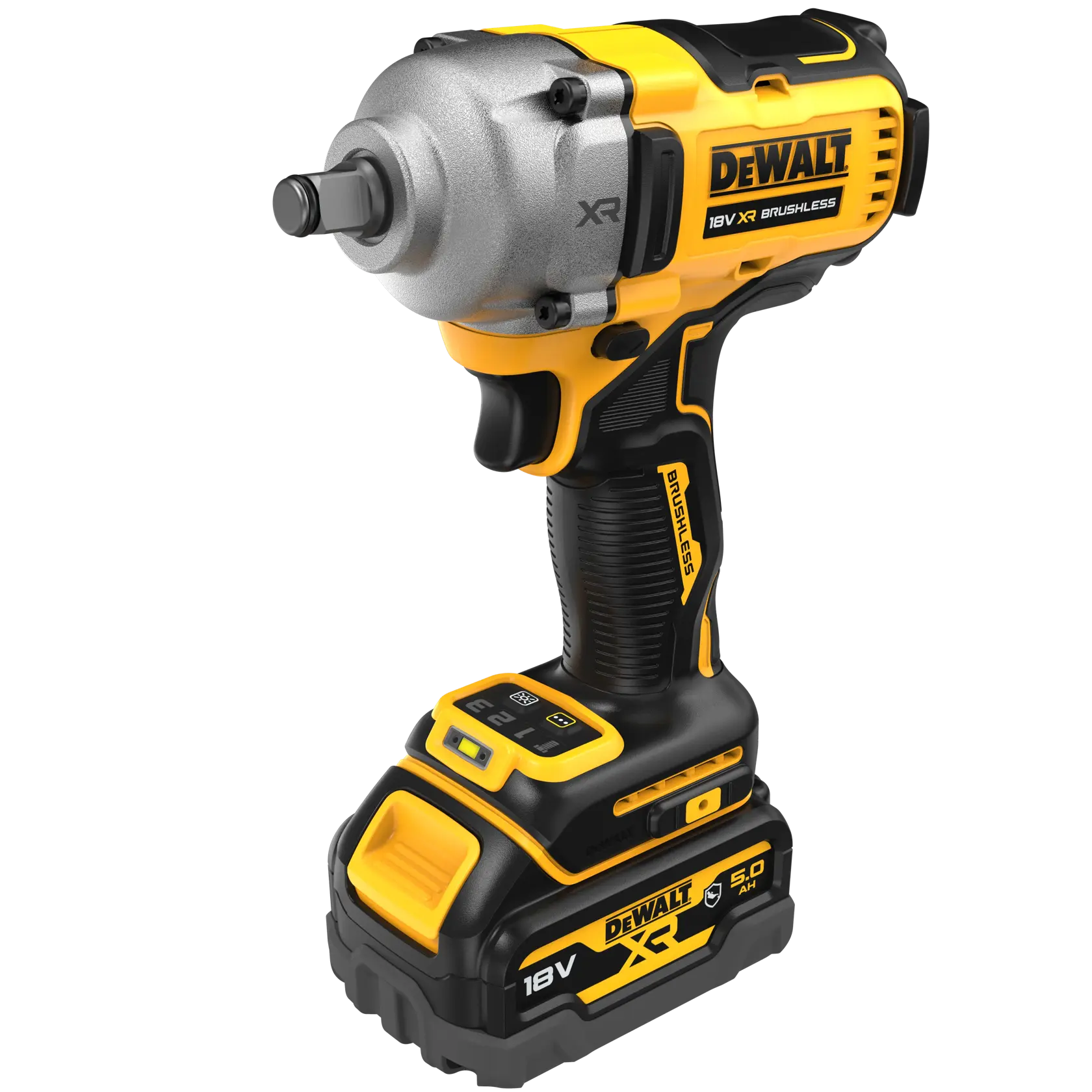 DEWALT 18V XR Akku-Schlagschrauber mit gelb-schwarzem Design und Batteriepacks.