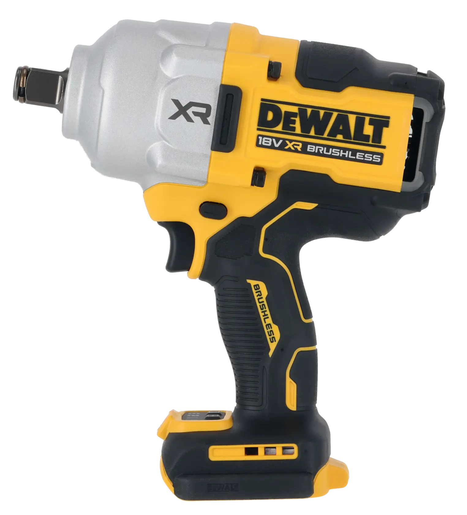 Llave de impacto DEWALT 18V XR Brushless, amarilla y negra, herramienta inalámbrica.