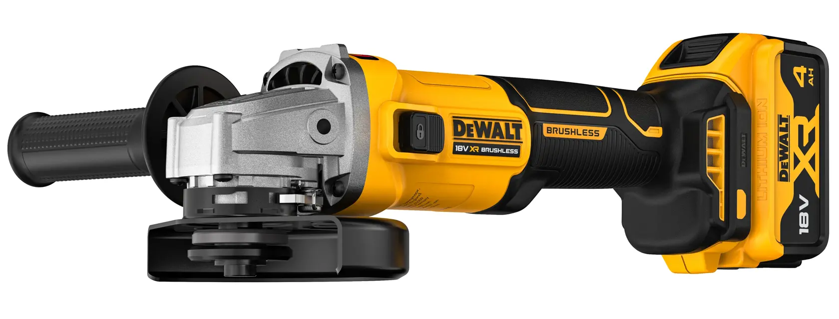 Amoladora DEWALT DCG407M2T, DCG407M2T-QW. Amarillo/negro, mango lateral, batería 18V.