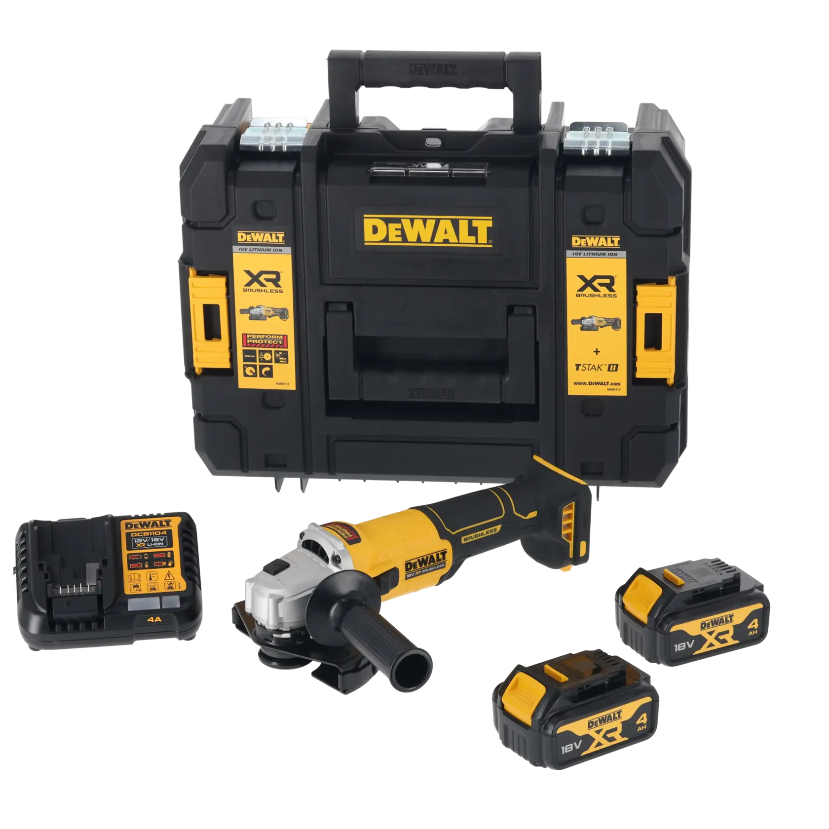 Kit DEWALT DCG407M2T, DCG407M2T-QW: amoladora, 2 baterías 18V, cargador y maleta. Categoría fotografía.
