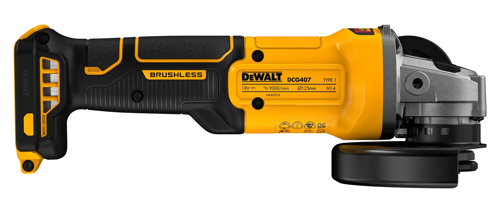 DEWALT® 18V XR® Brushless 125mm Paddle Switch Angle Grinder (Tool Only)