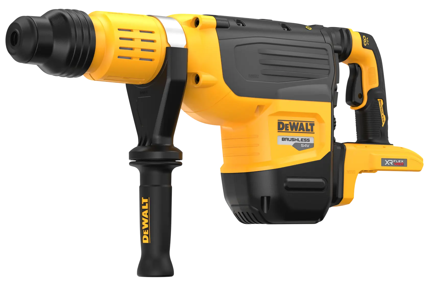 DEWALT cordless rotary hammer drill with handle, yellow and black, model DCH775N shown from side.