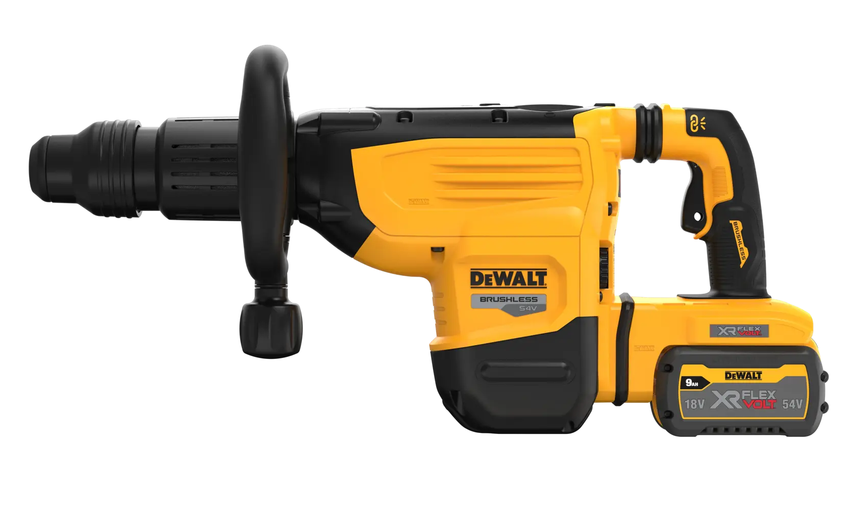DEWALT yellow cordless rotary hammer drill with black handle and XR FLEXVOLT battery, model DCH892X2.