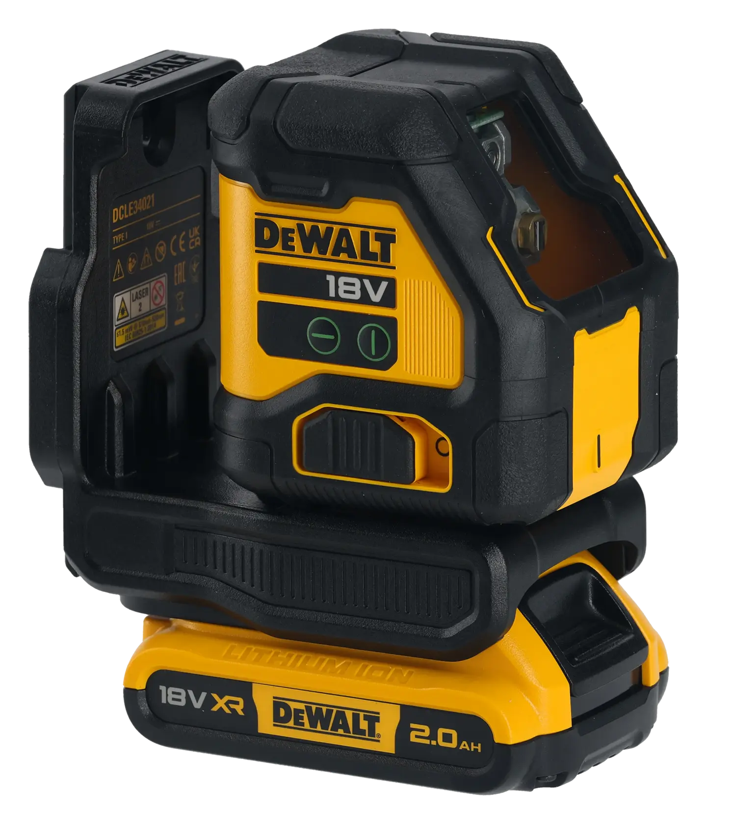 Herramienta fotográfica DEWALT DCLE34021D1 y DCLE34021D1-QW 18V en negro y amarillo.
