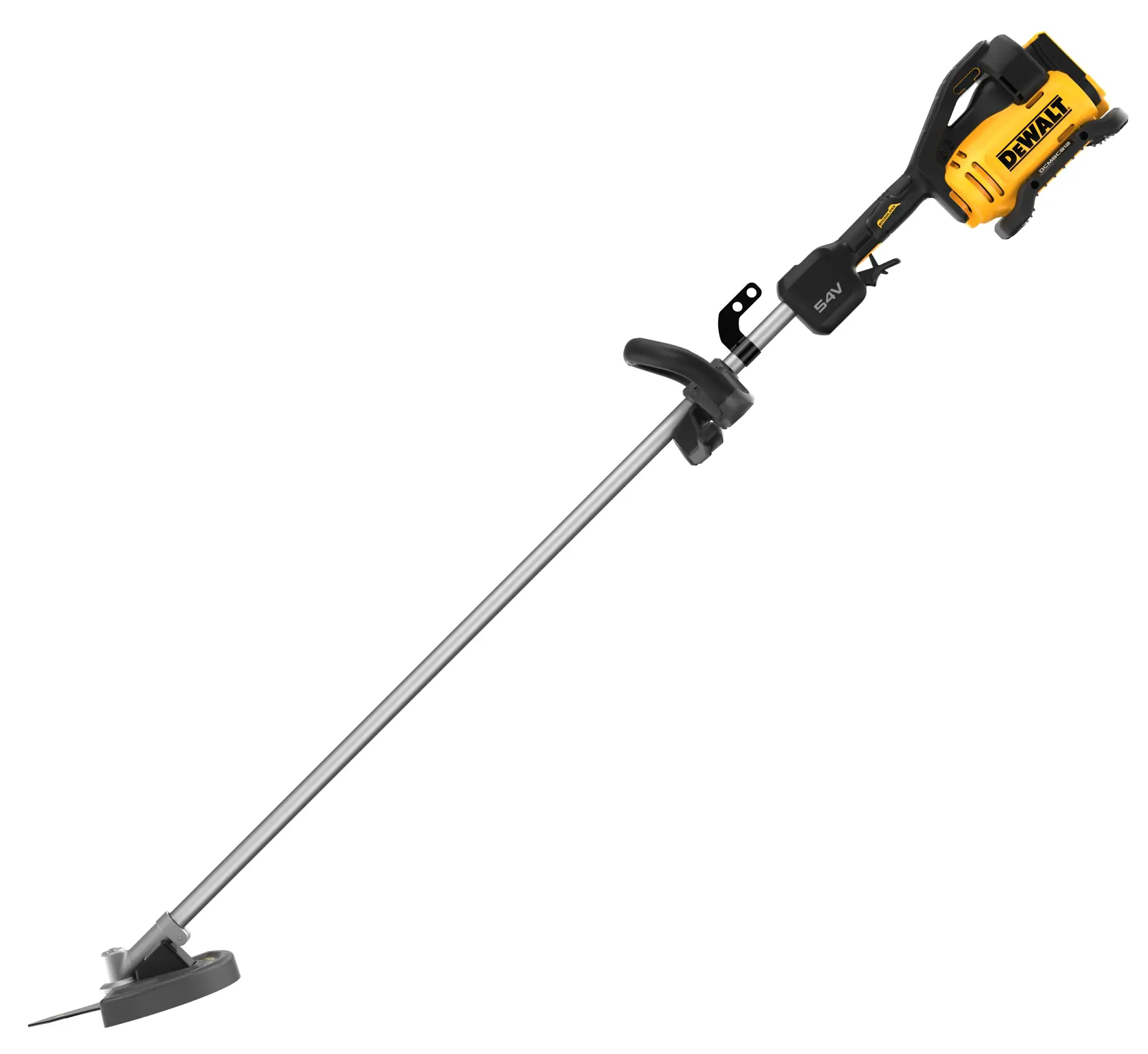 DEWALT cordless trimmer, model DCMBC812N-XJ and DCMBC812N. Garden tool with yellow motor and long shaft.