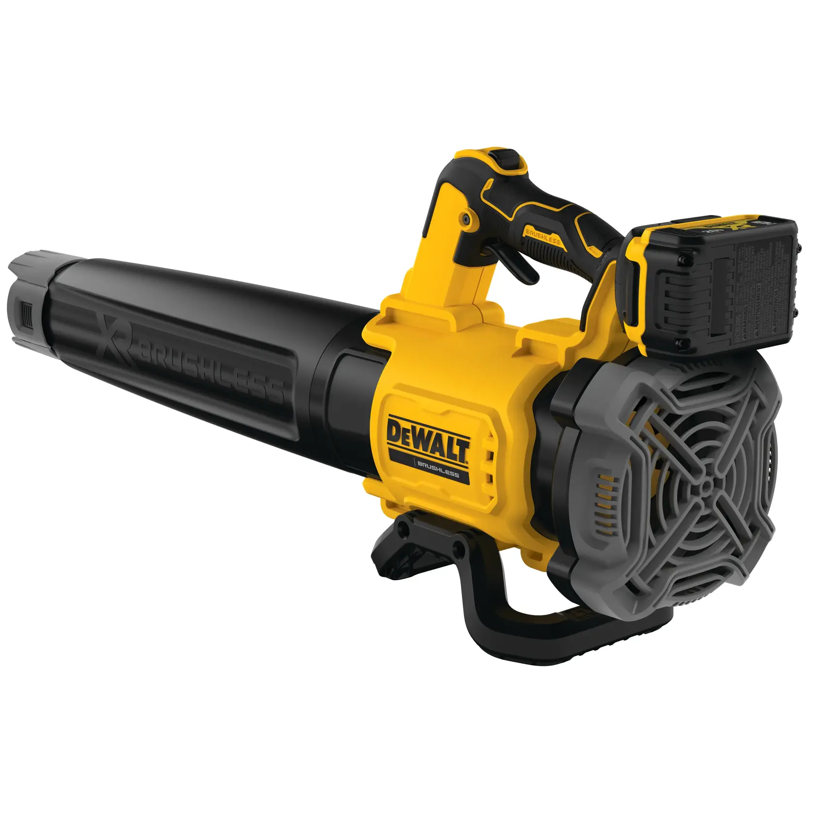 Soplador de hojas inalámbrico DEWALT DCMBL562P1 amarillo y negro, con batería.