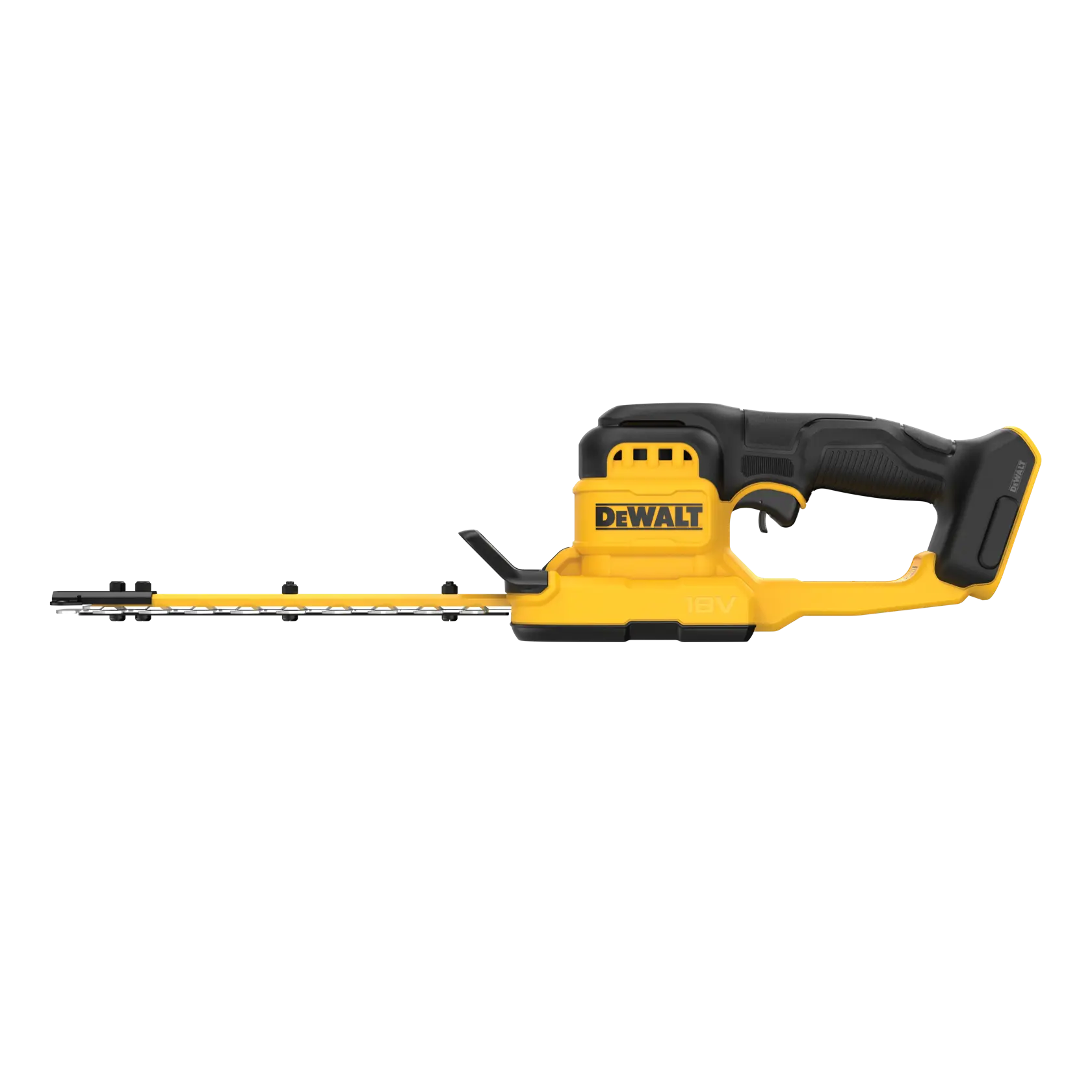Cortasetos DEWALT, DCMHT520N-XJ, DCMHT520N. Amarillo-negro, 18V, fondo blanco.