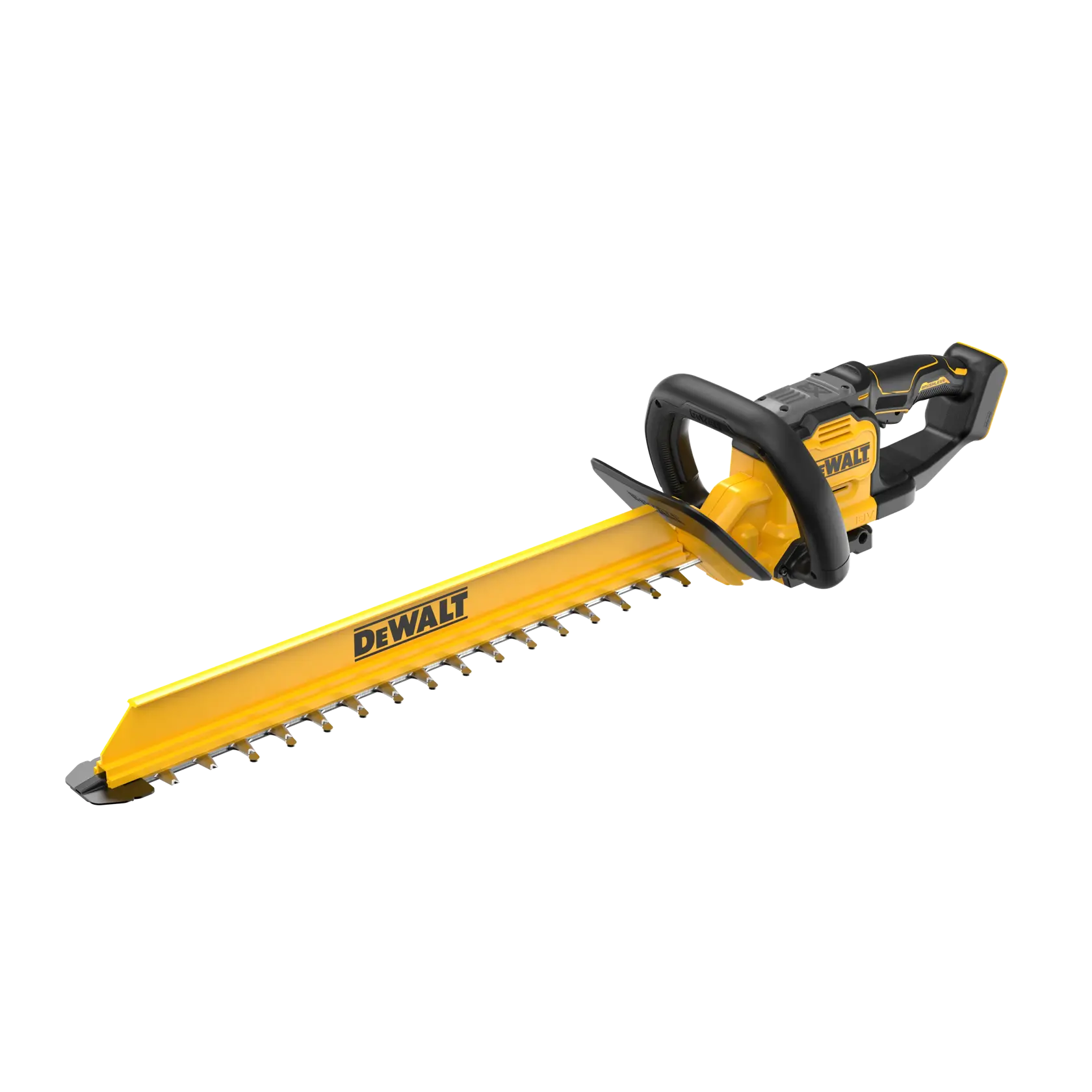 Cortasetos inalámbrico DEWALT amarillo, SKUs DCMHT567N y DCMHT567N-XJ, sobre fondo blanco.