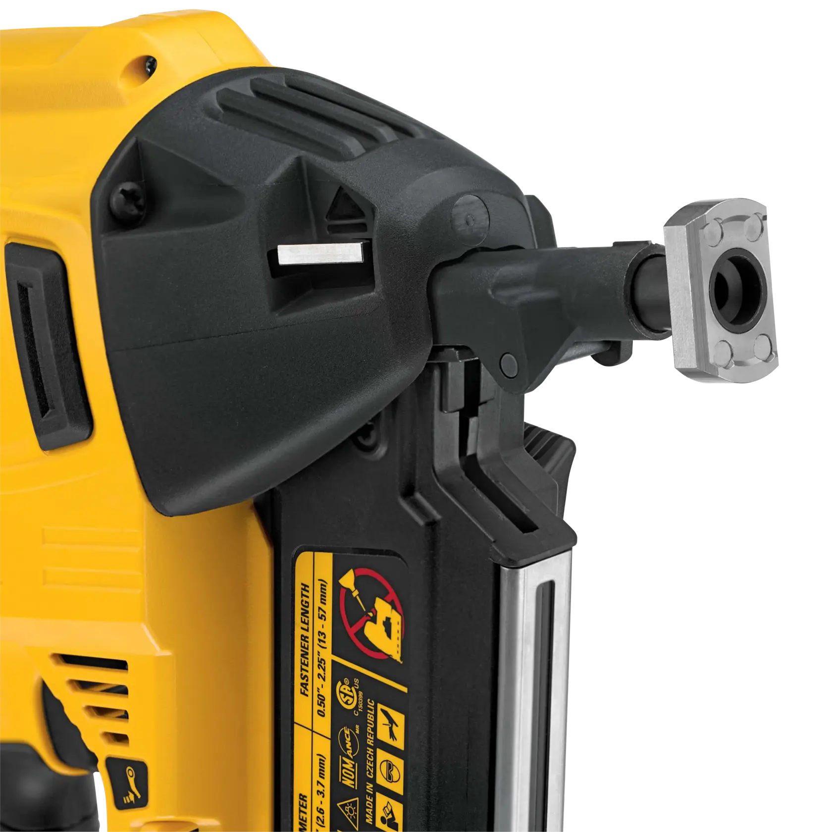 Adaptateur métallique DEWALT DCN8902 pour outils photo, présenté sur fond blanc.