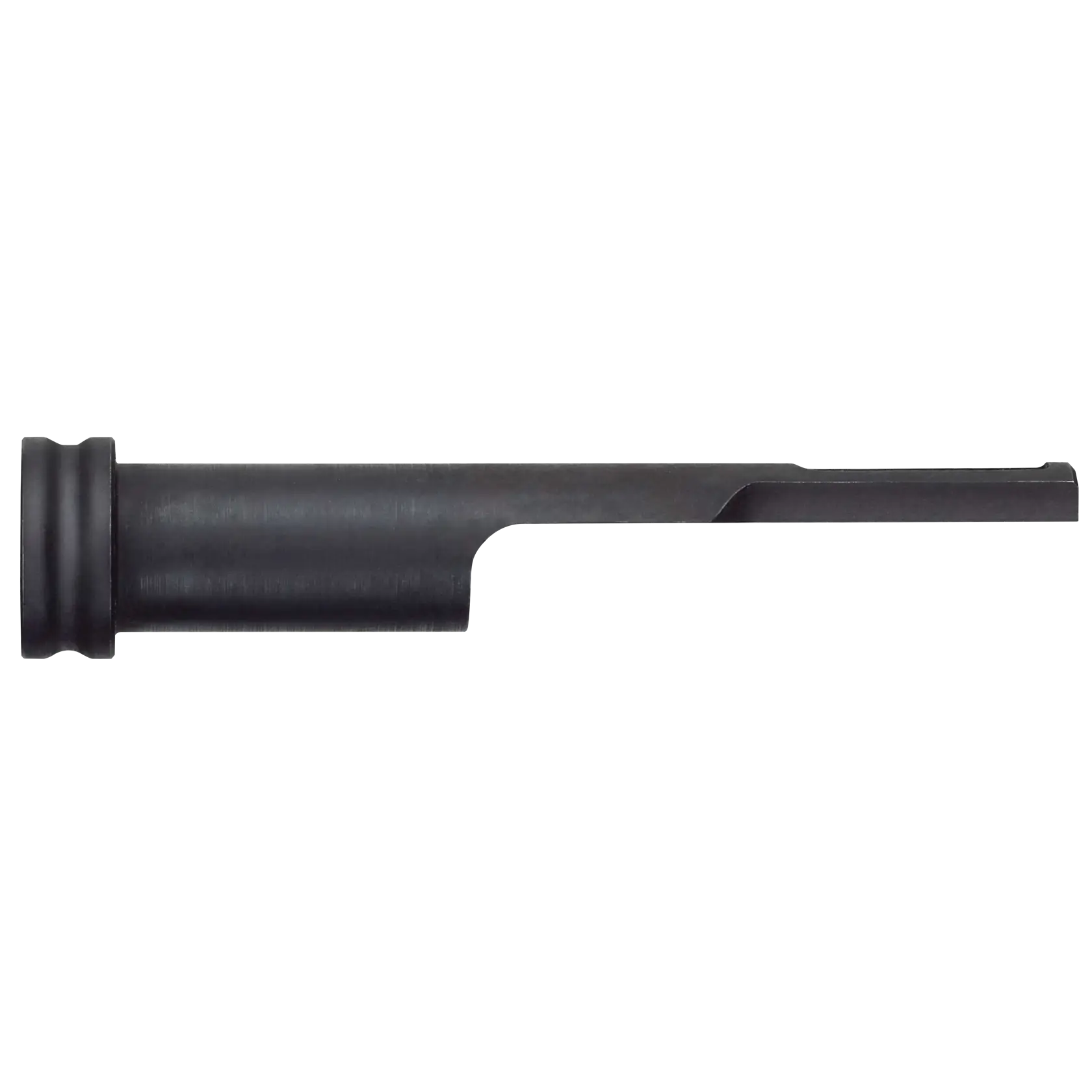 Black DEWALT DCN8904 attachment part with cylindrical and flat sections, shown on a white background.