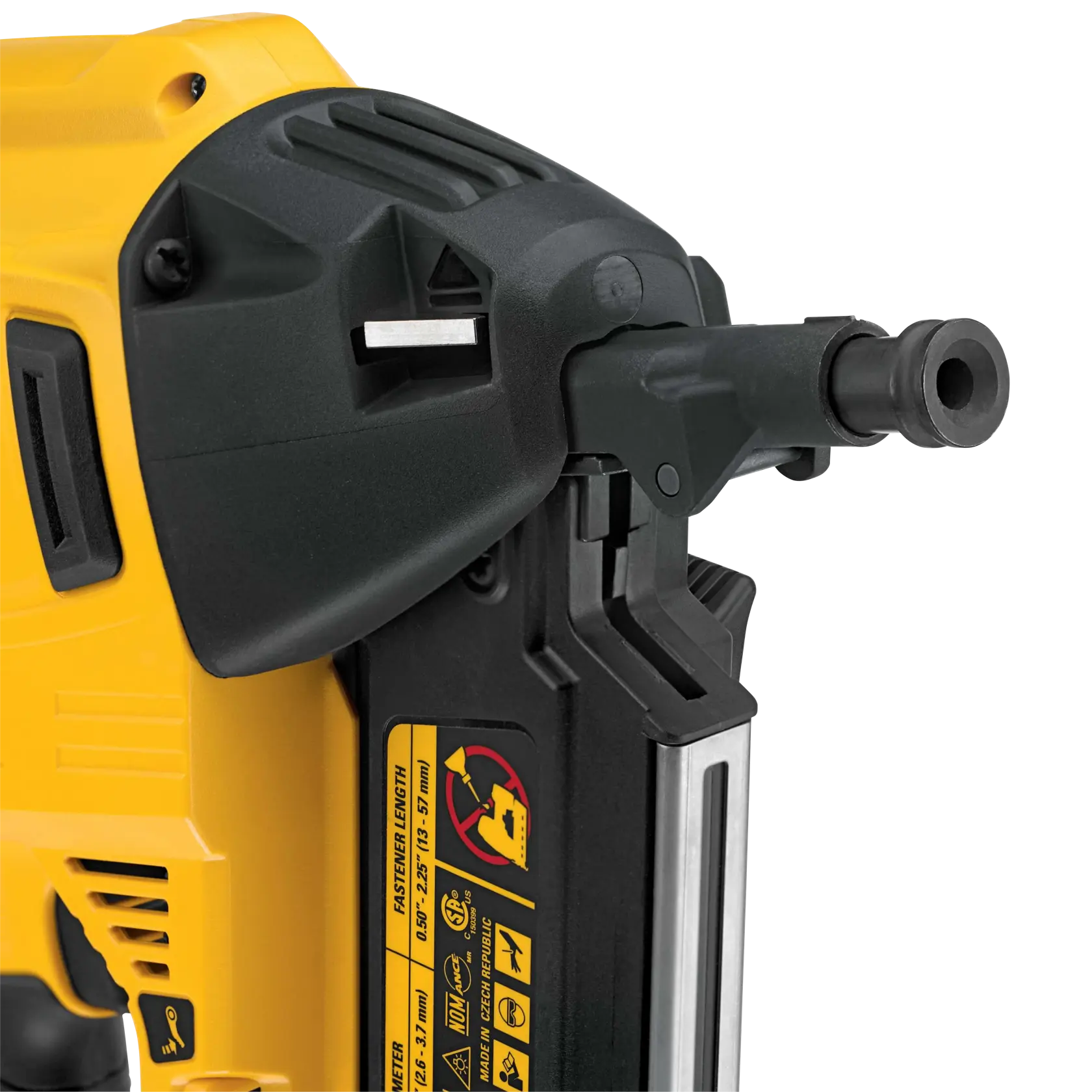 Accessoire DEWALT DCN8904 noir, corps cylindrique et extension plate, présenté sur fond blanc.