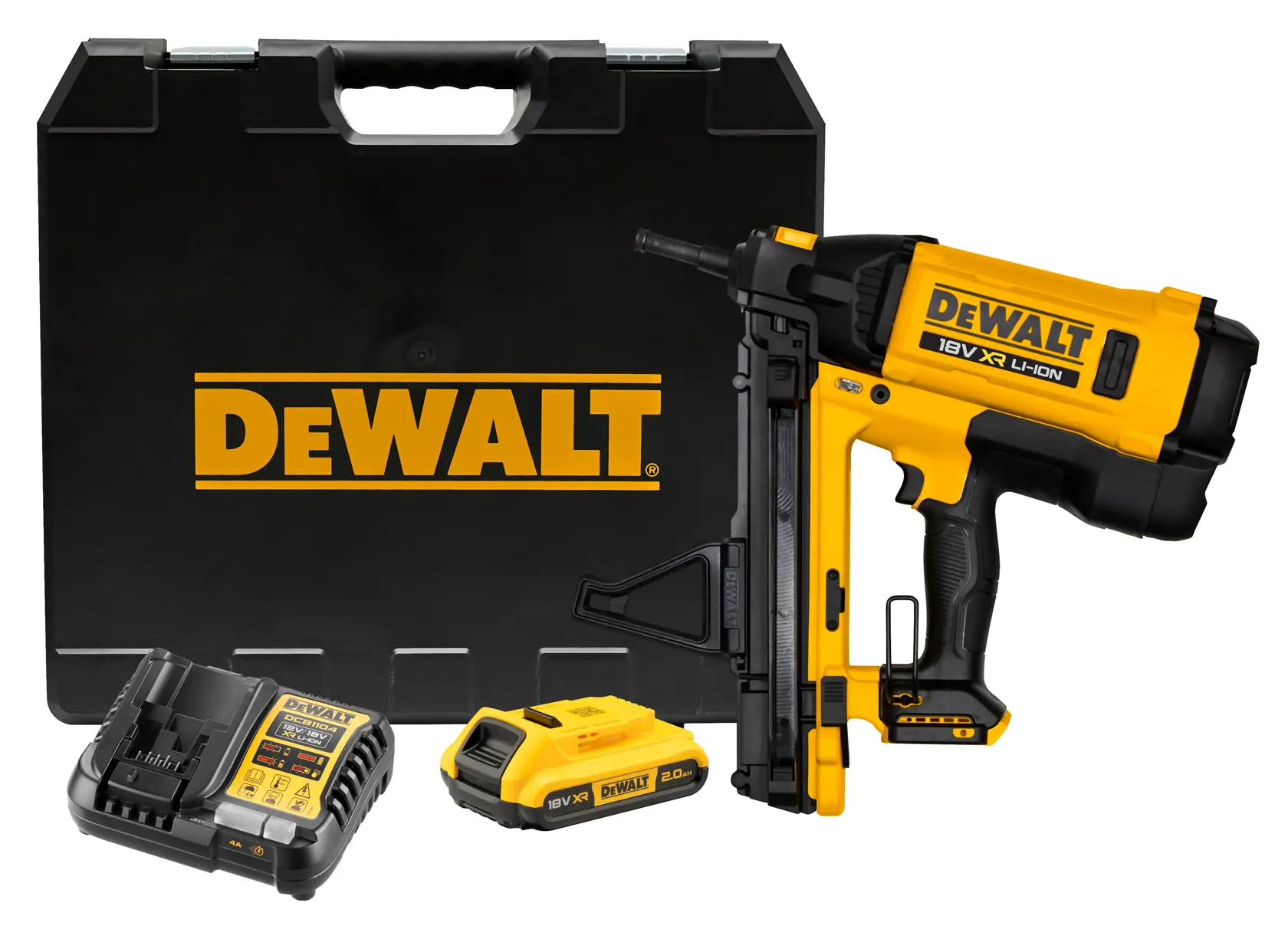 Set DEWALT clavadora con maletín, cargador, batería. Fotografía. DGN845D1-QW, DGN845D1.