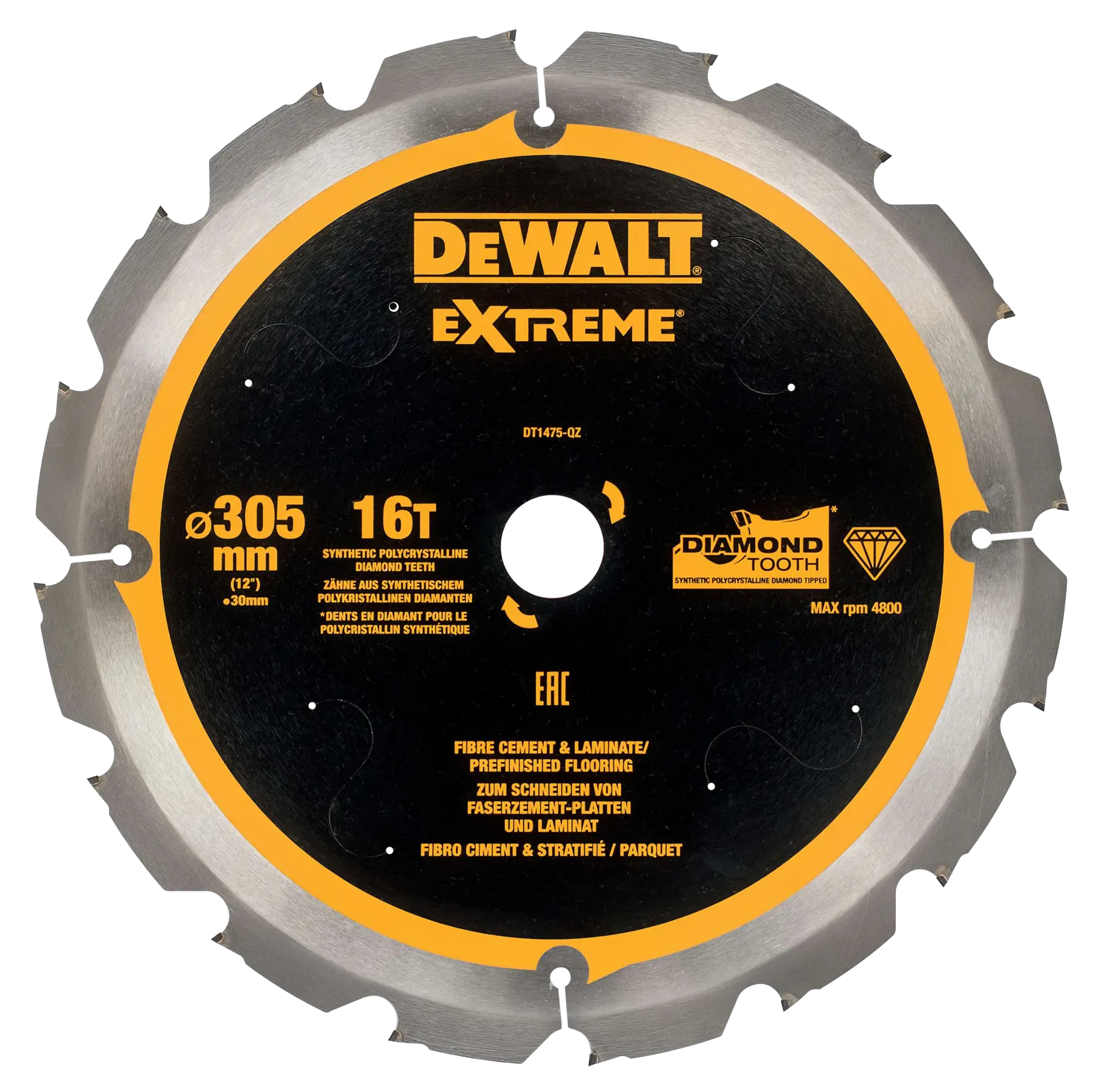 DEWALT DT1475 305mm circular saw blade for fibre cement and laminate, extreme series, diamond tooth.