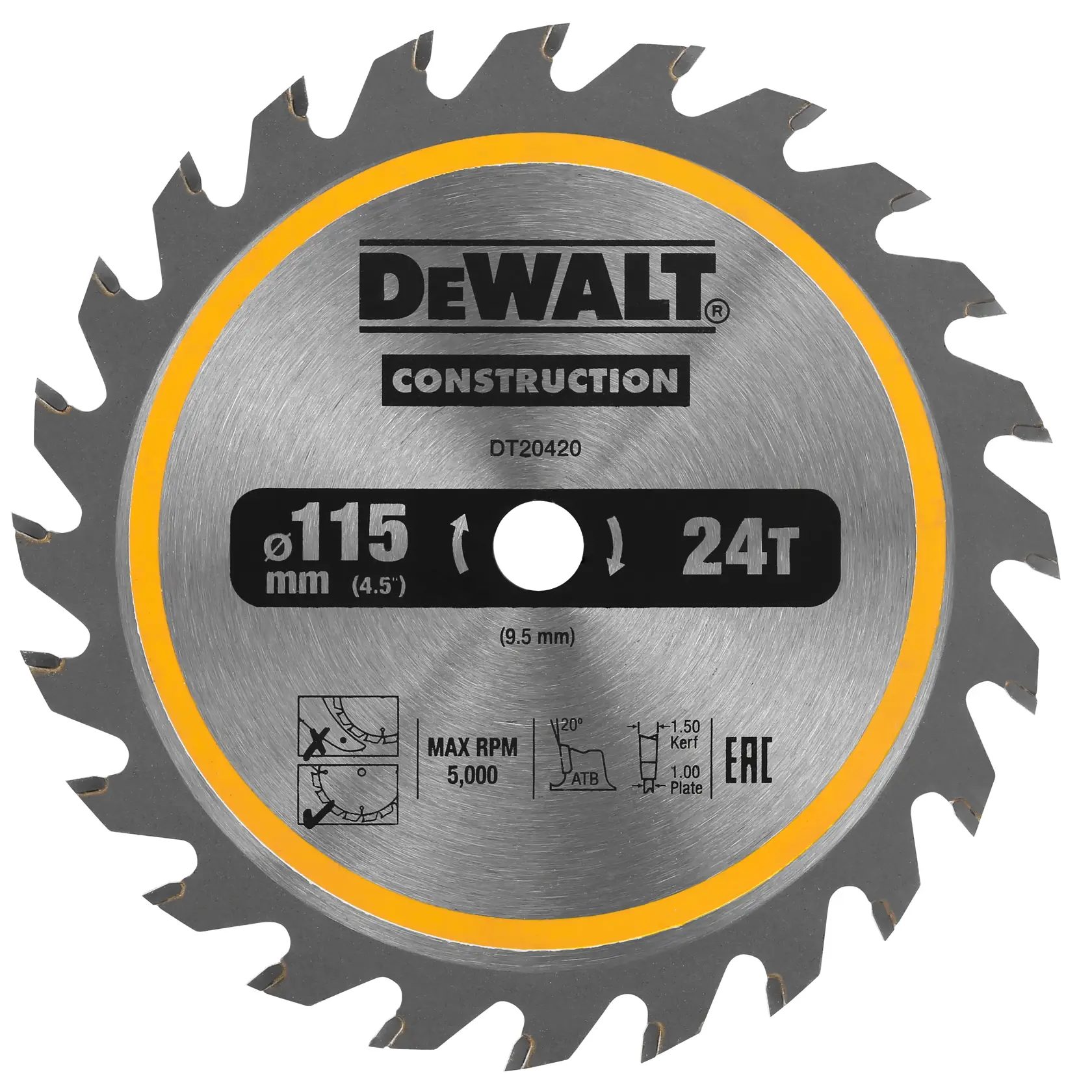 DEWALT® CONSTRUCTION 115mm x 9.5mm 24T Circular Saw Blade