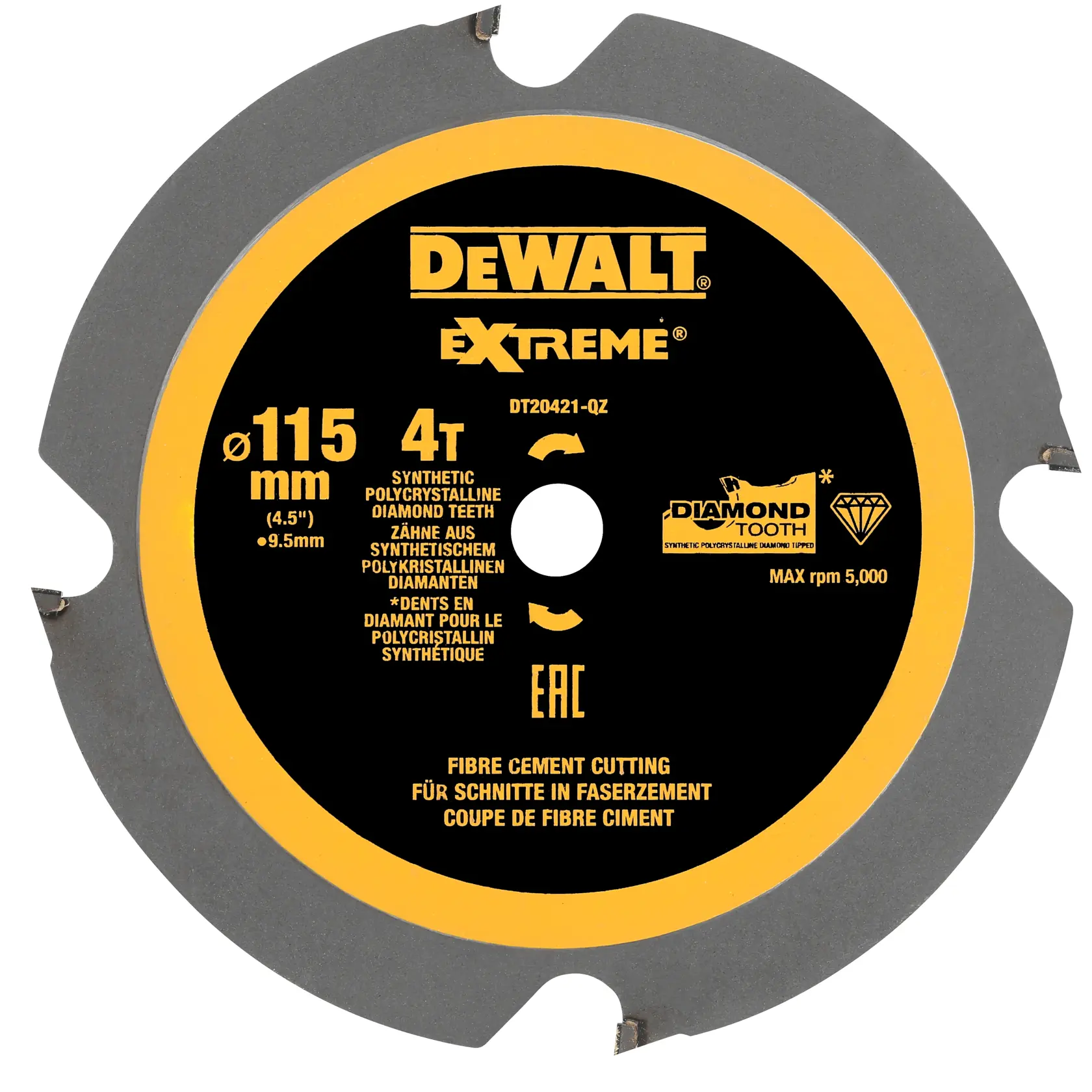 Graphique montrant la marque DEWALT XTREME Sub-Compact Series avec le slogan 'Compact et performance garantie' sur un fond jaune.