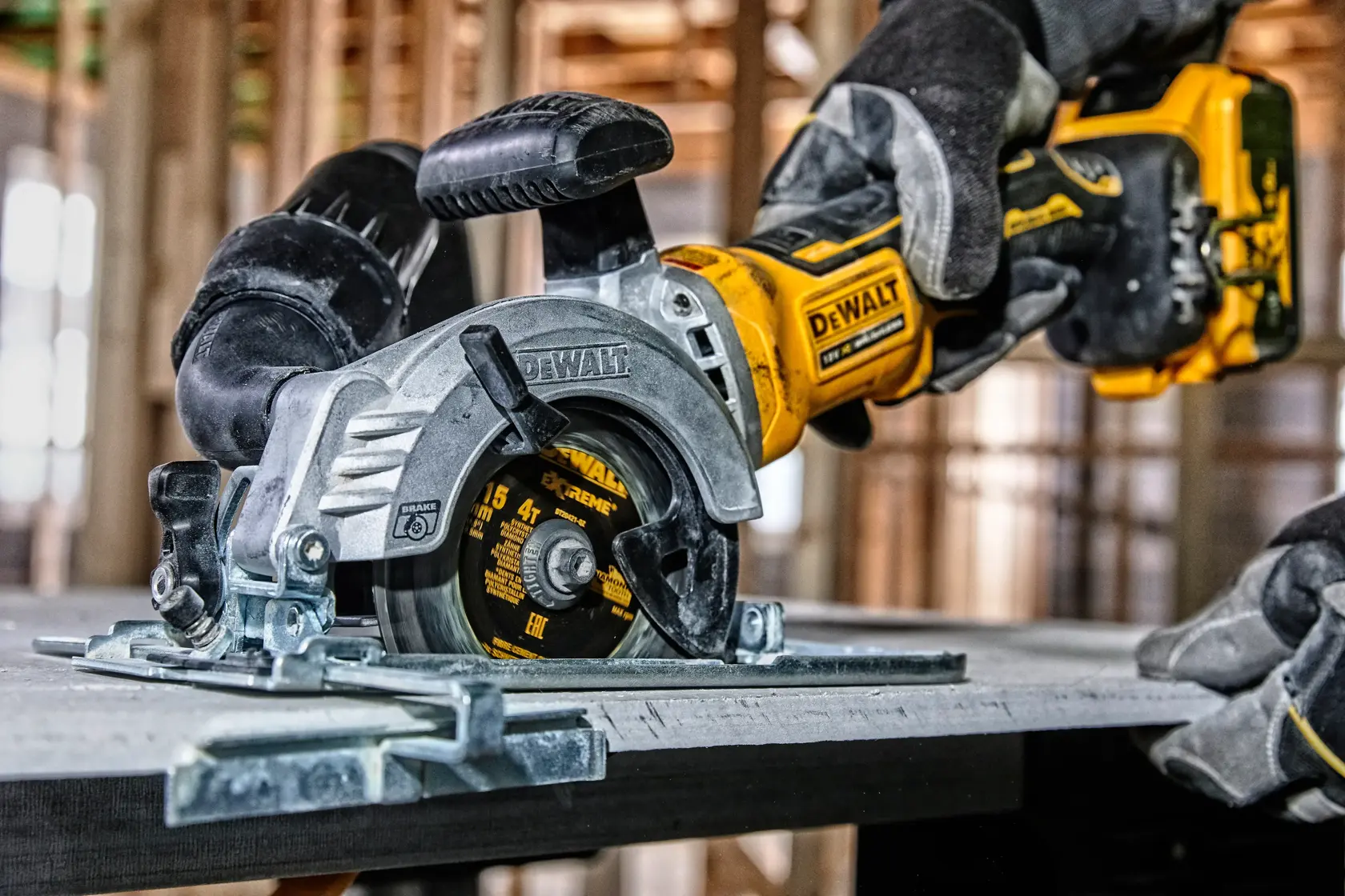 Graphic showing DEWALT XTREME Sub-Compact Series branding with the slogan 'Compact and Performance Packed' on a yellow background.