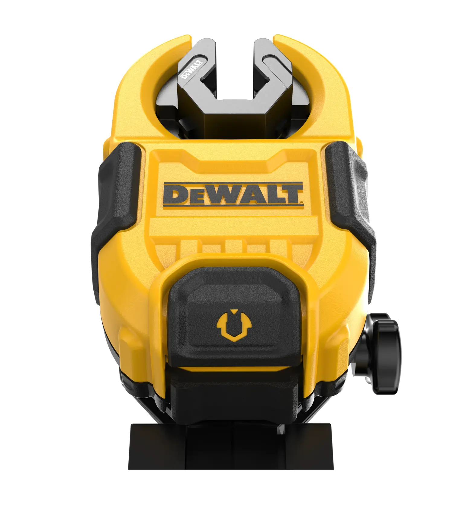 Vista frontal de la herramienta amarilla DEWALT DT20562 con detalles negros, para fotografía o alineación precisa.