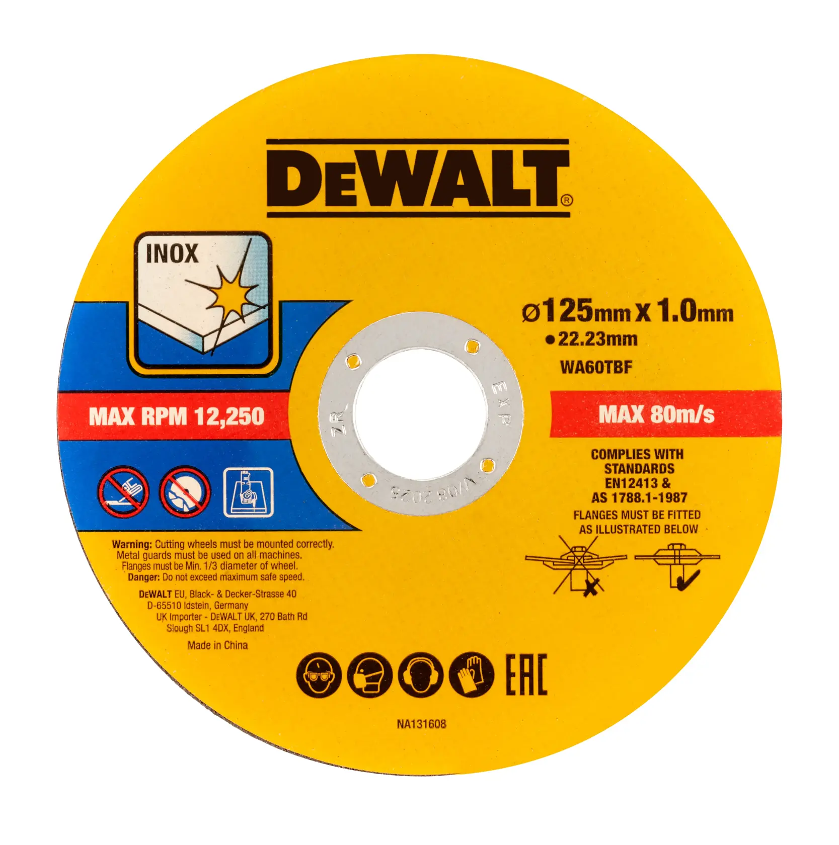 Disco de corte DEWALT inox, 125mm, DT20598, DT20598-QZ SKU, categoría fotografía.