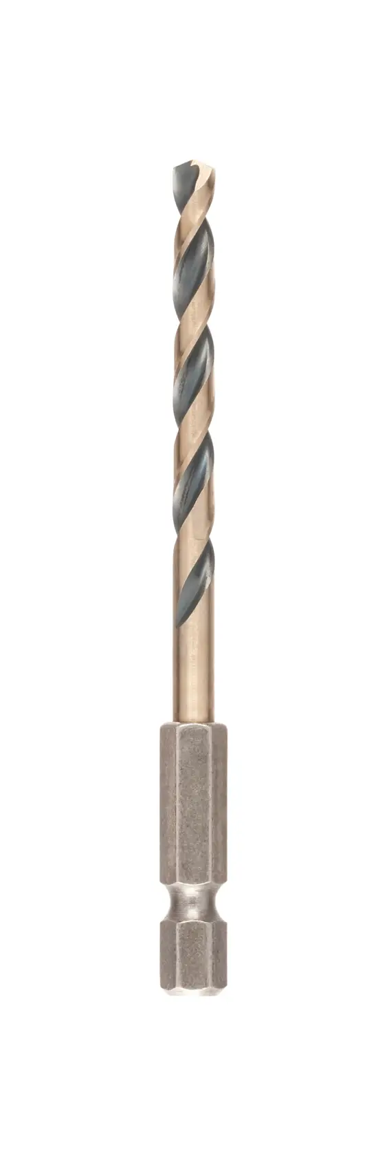 Single DEWALT DT20605 metal drill bit with hex shank, shown vertically on a white background.