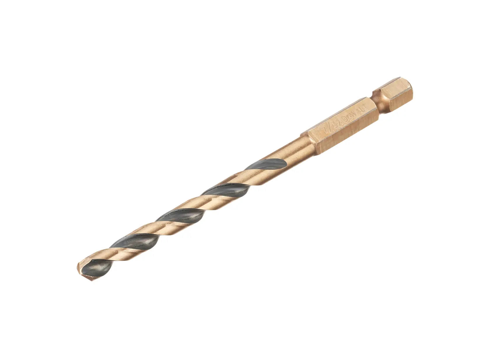 A single DEWALT metal drill bit with hex shank, shown against a white background.