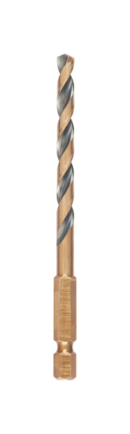 DEWALT DT20607 metal drill bit with hex shank, shown upright on a white background.