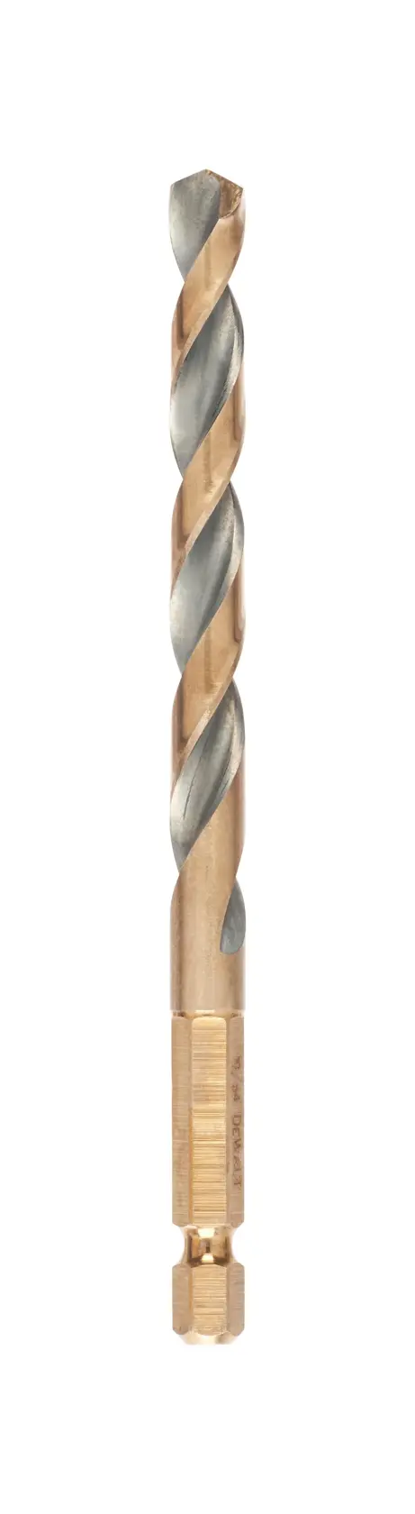 A single DEWALT DT20611 metal drill bit with hex shank on a white background.
