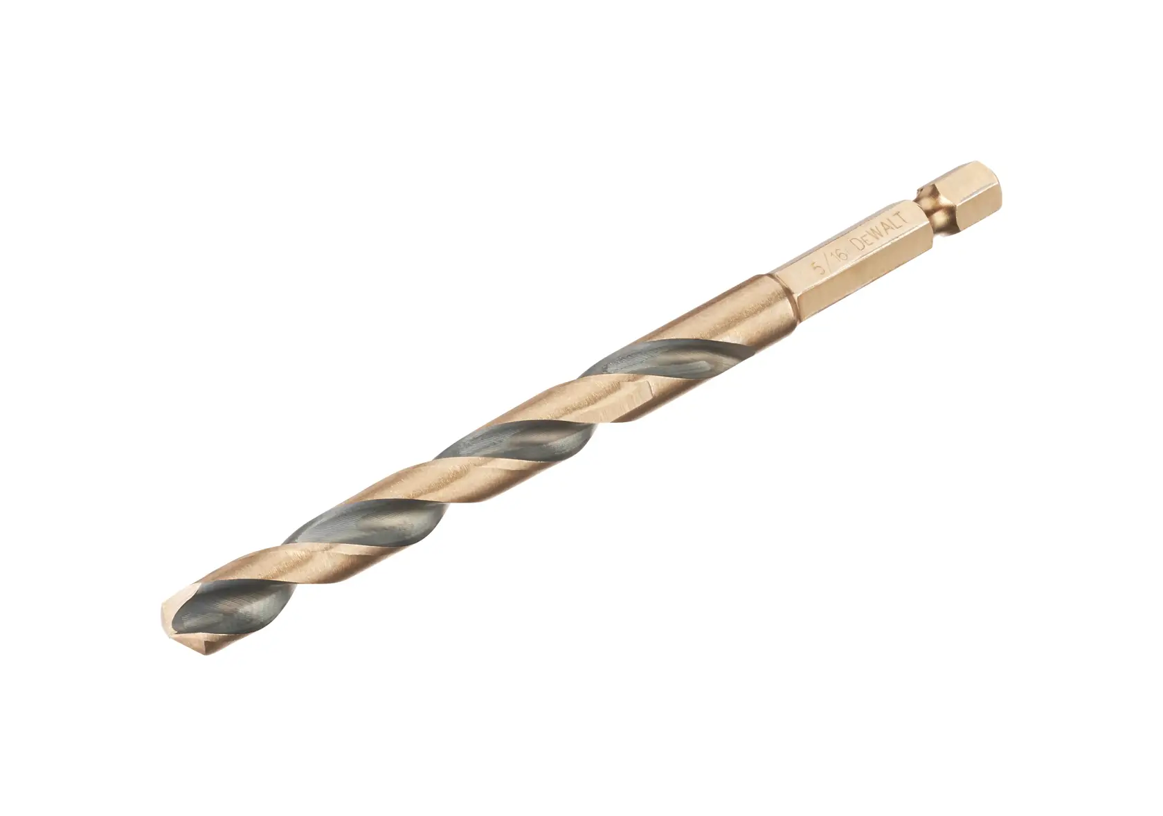 Single metal drill bit with hex shank for power tools, shown against a white background.