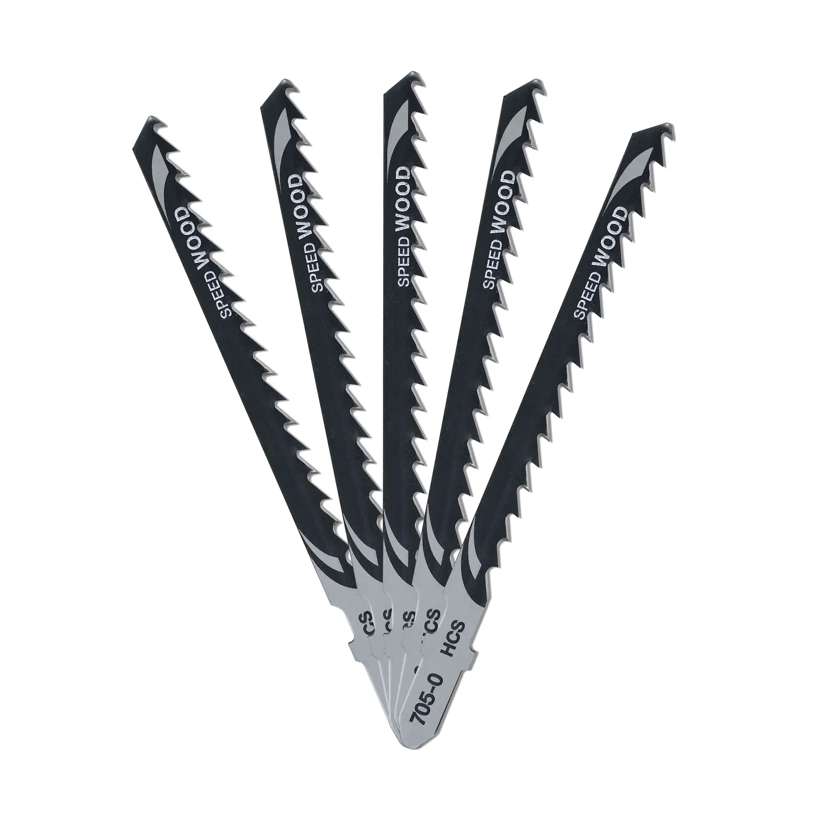 DEWALT jigsaw blades for wood, SKUs DT2077, DT2077-QZ, fanned out on white background.