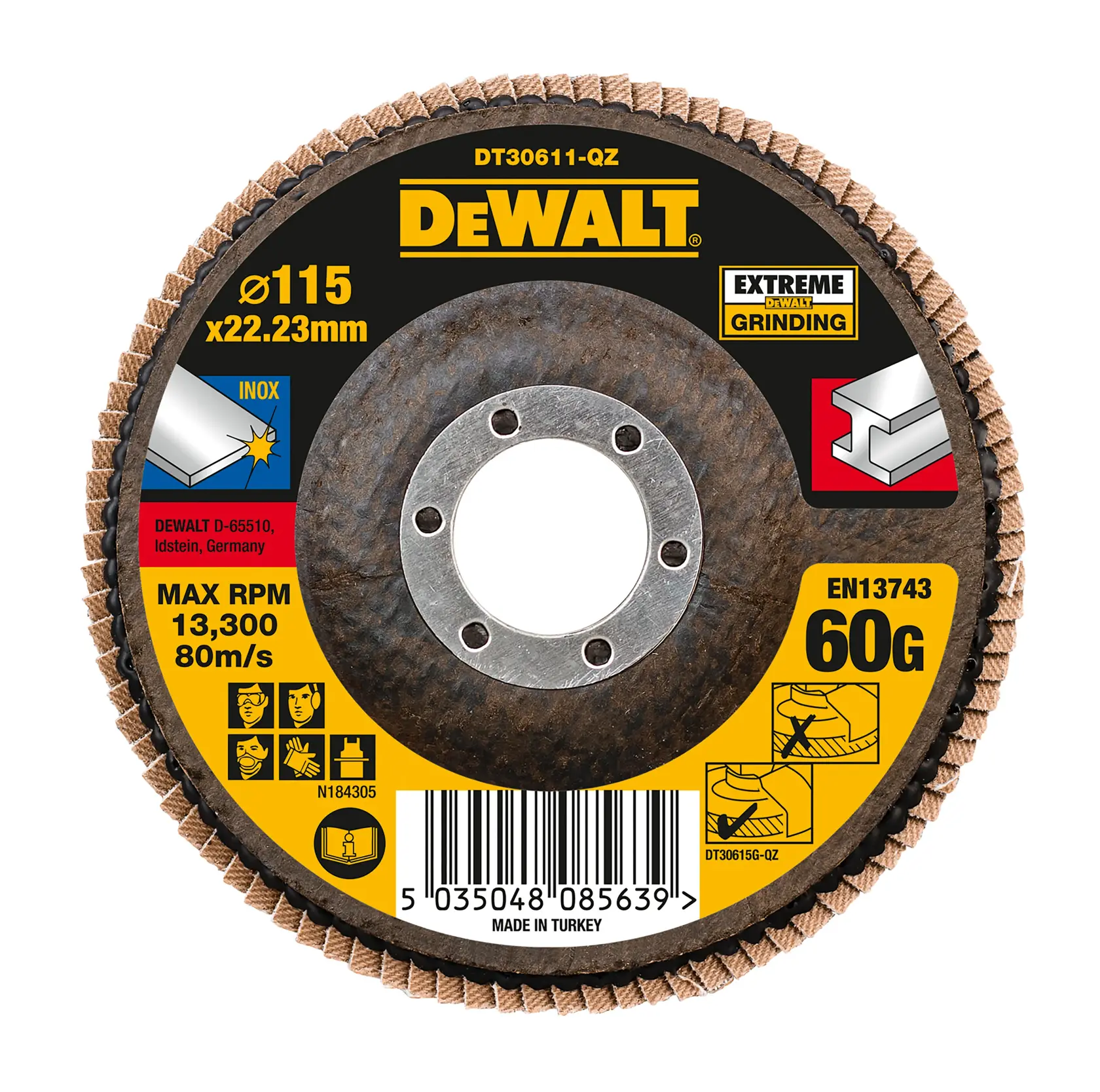 DEWALT grinding disc DT30611-QZ, DT30611, for extreme grinding, diameter 115mm, photography product.