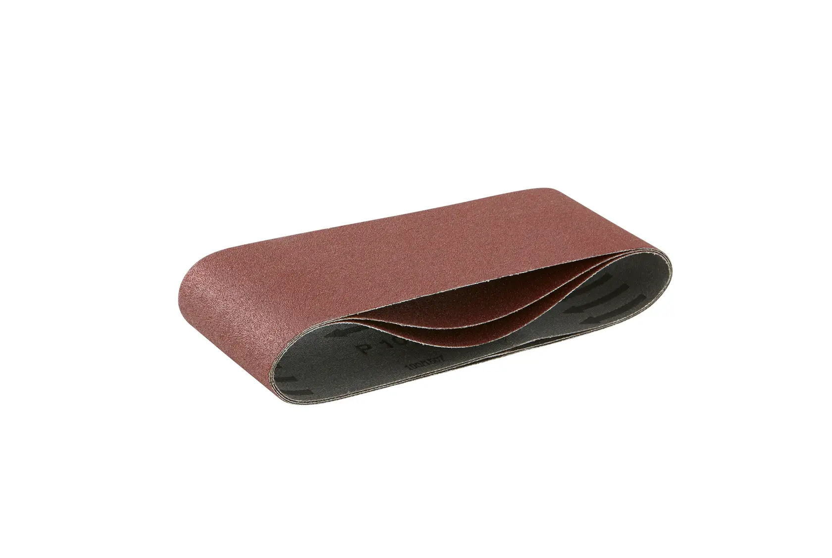 Brown DEWALT sanding belt displayed on white background, used for smoothing and finishing surfaces.