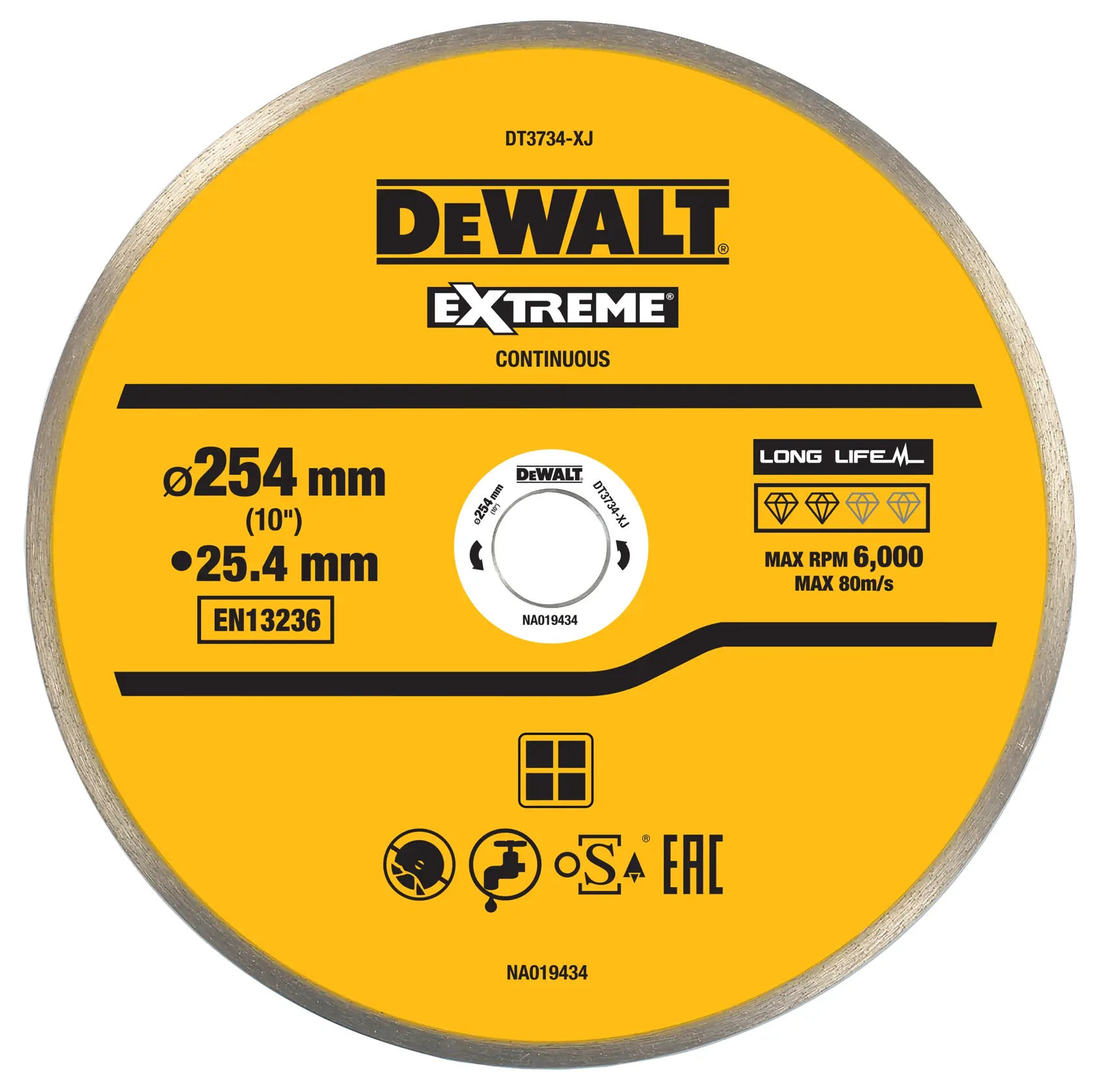 DEWALT® 250mm X 25.4mm Continuous Tile/Ceramics Diamond Wheel