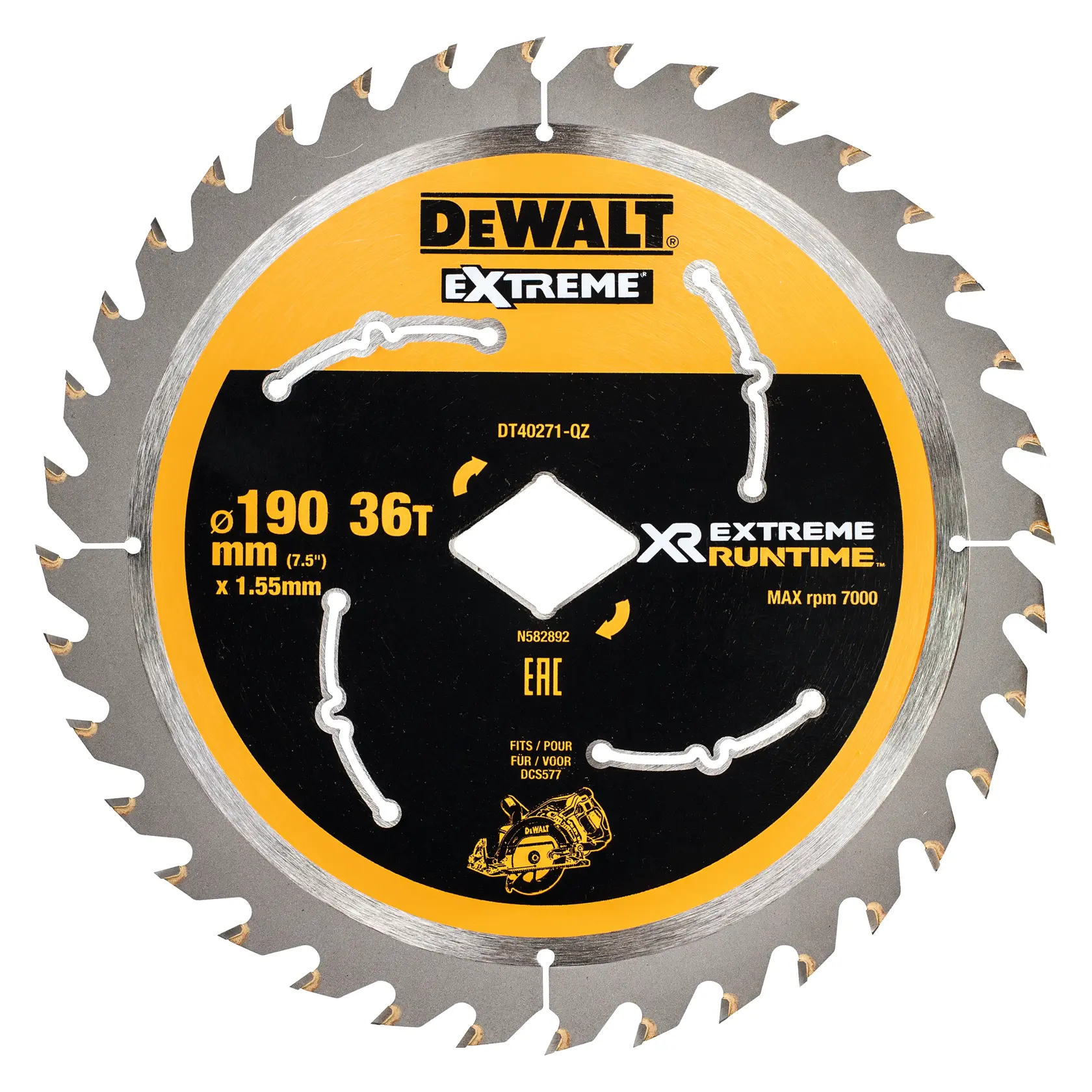 Graphic showing DEWALT XTREME Sub-Compact Series branding with the slogan 'Compact and Performance Packed' on a yellow background.