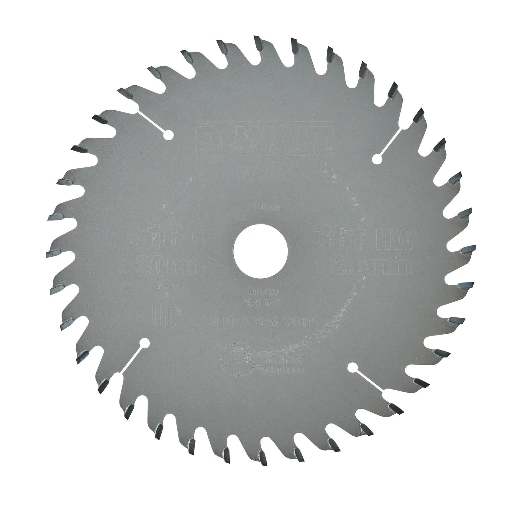 DEWALT DT4057 circular saw blade with sharp teeth for woodworking and cutting tasks.